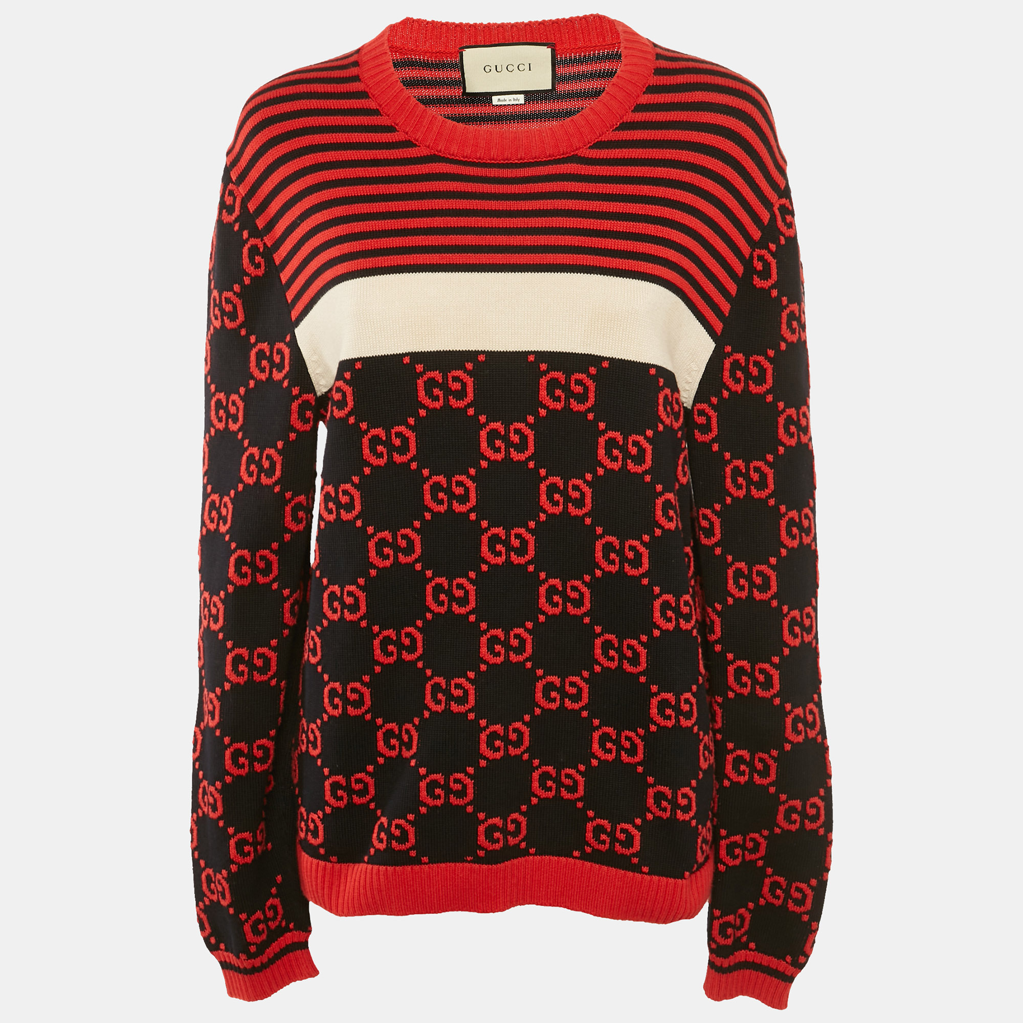 

Gucci Red/Black GG Monogram Pattern Cotton Jumper L