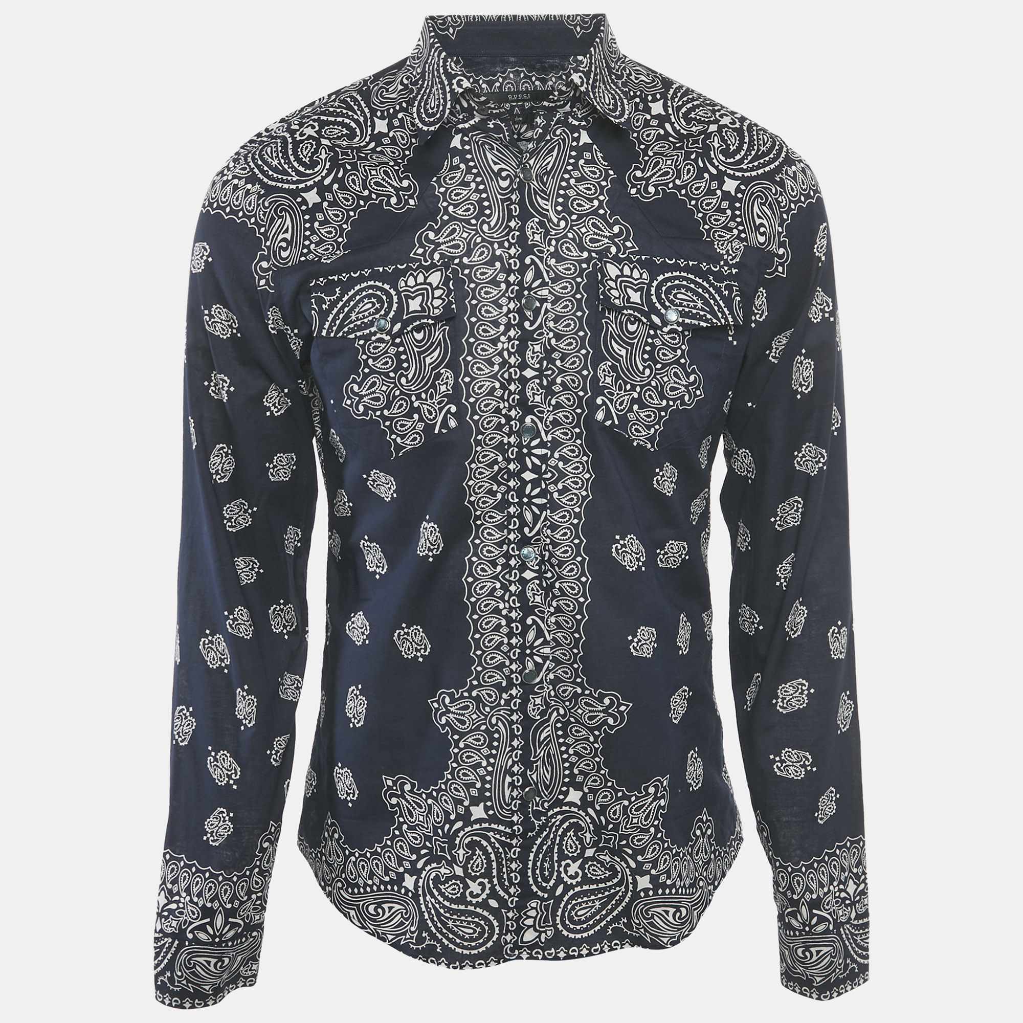 

Gucci Navy Blue Bandana Print Cotton Shirt M
