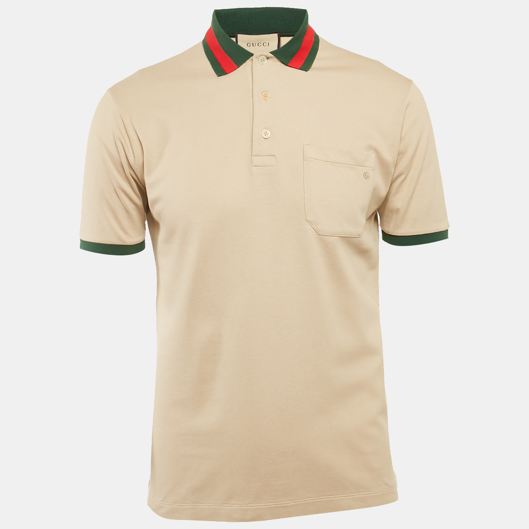

Gucci Beige Web Collar Cotton Piquet Polo T-Shirt XS