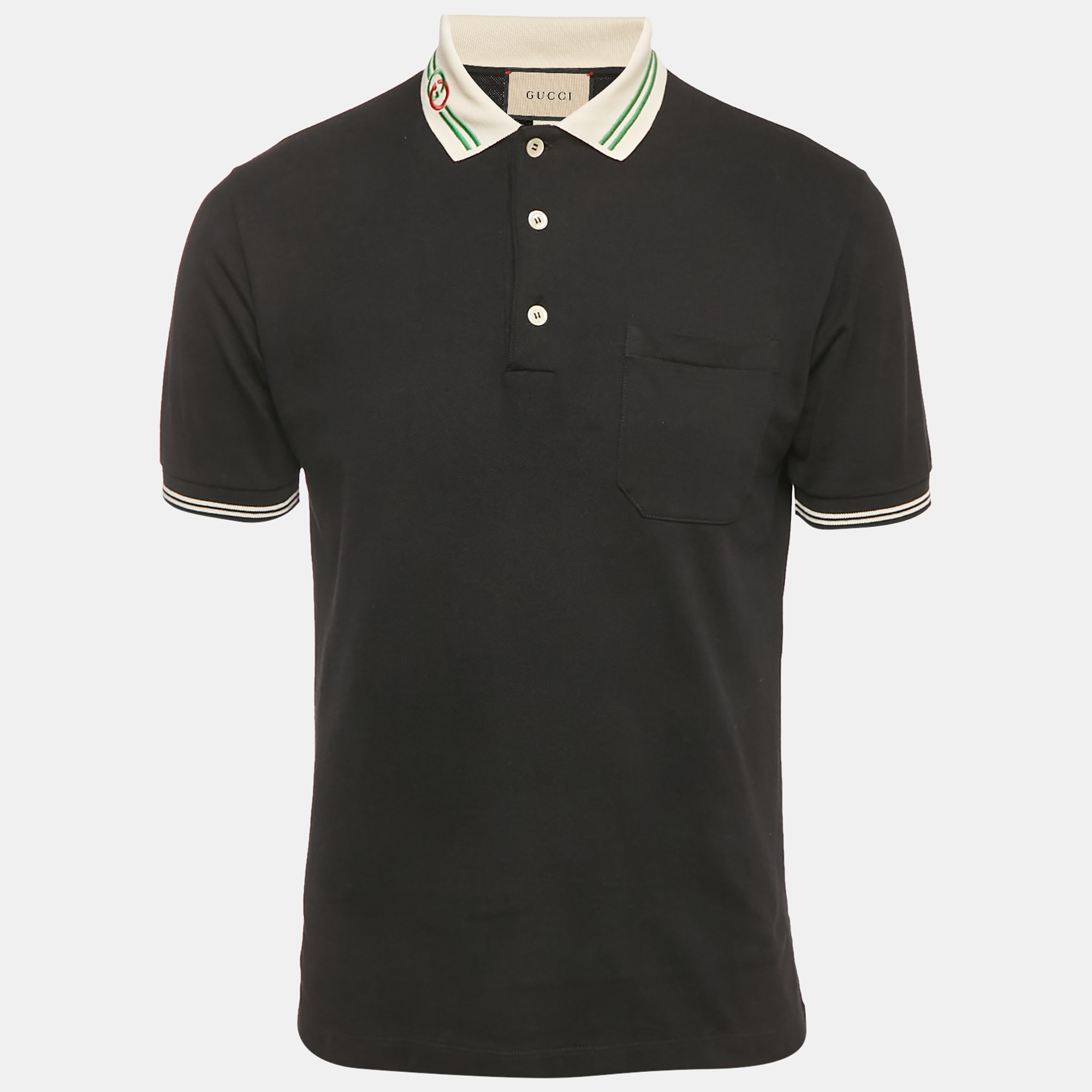 

Gucci Black Interlocking GG Collar Pique Cotton Polo T-Shirt XS