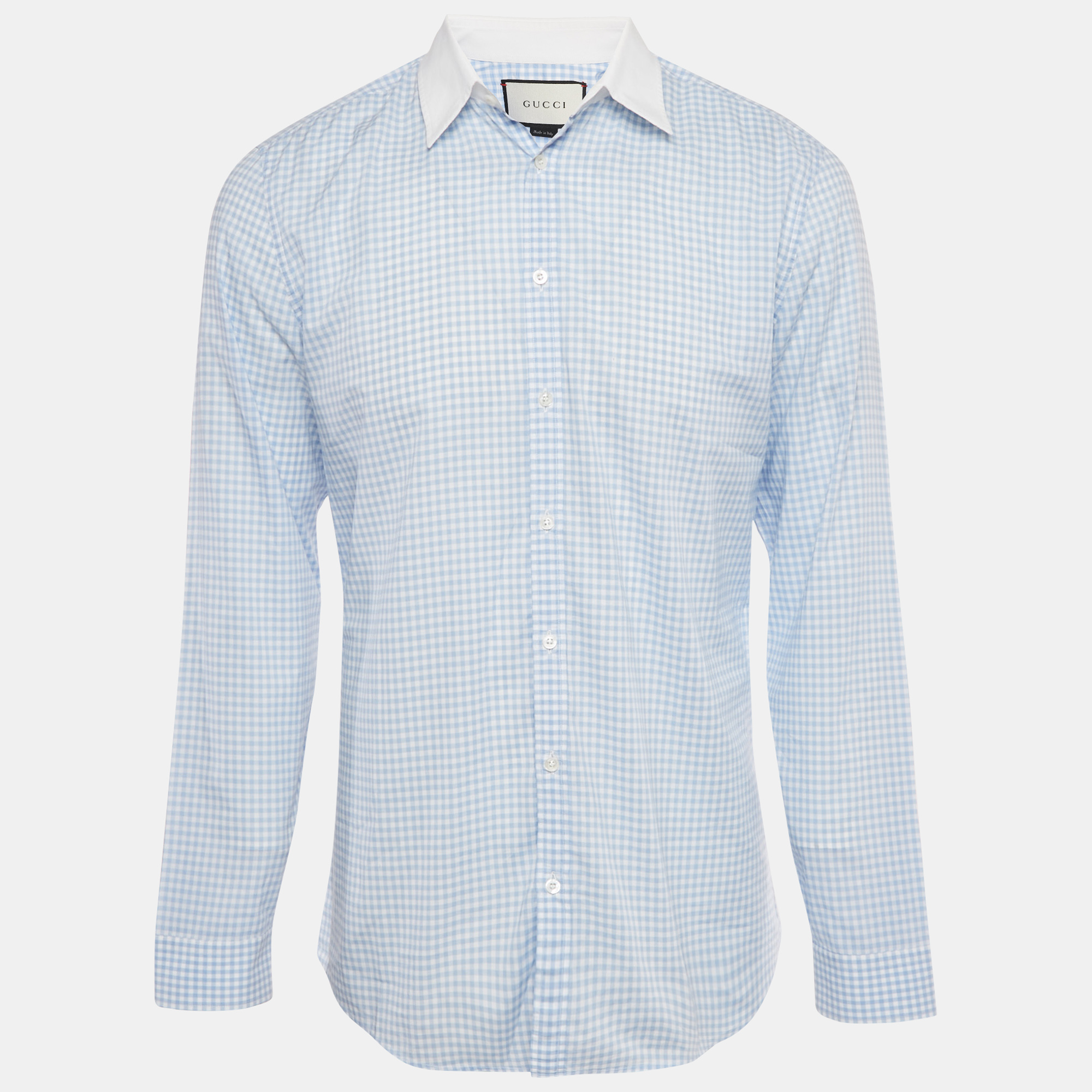 Pre-owned Gucci Blue Checks Cotton Long Sleeve Shirt L