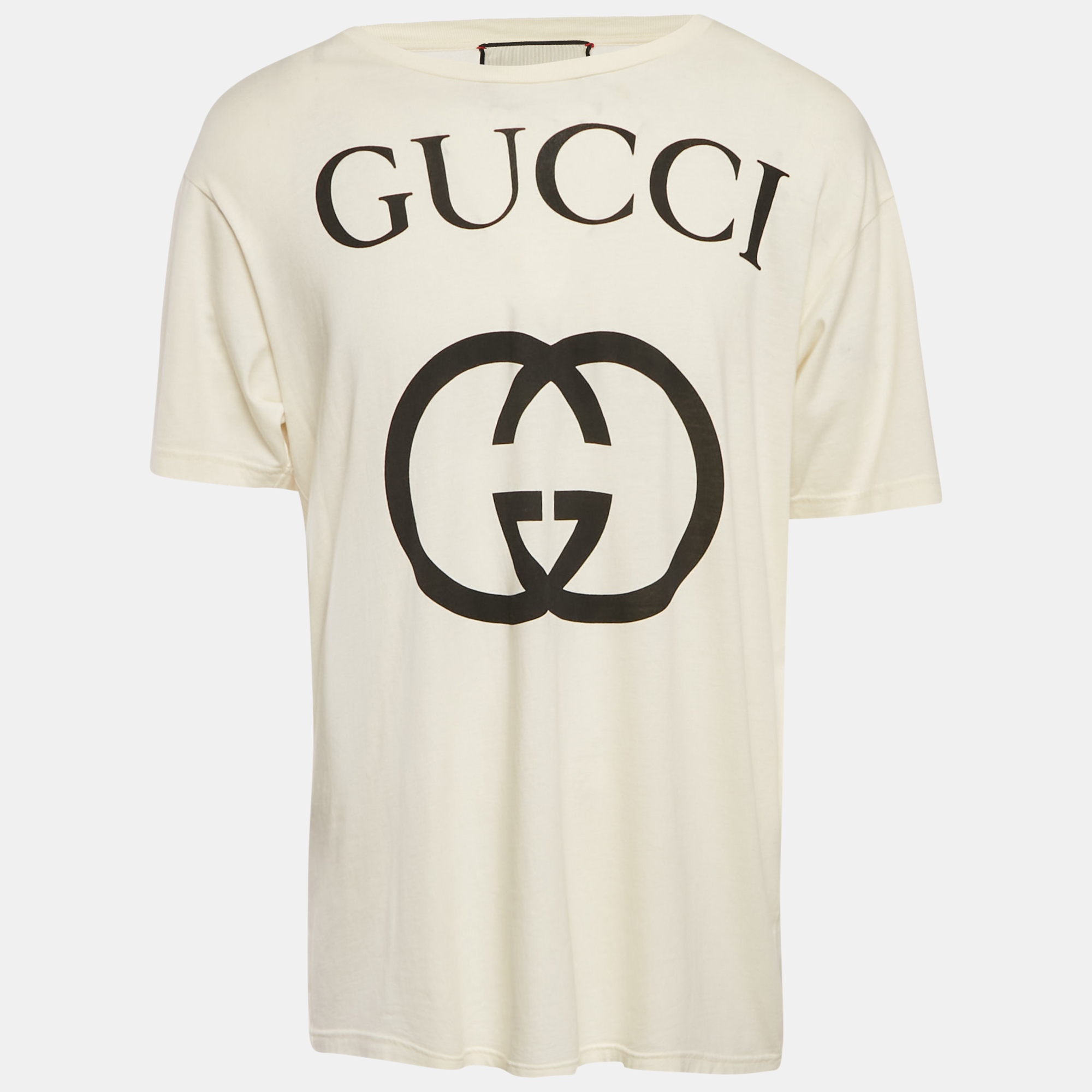 

Gucci Cream Logo Print Cotton Oversized Crewneck T-Shirt XS