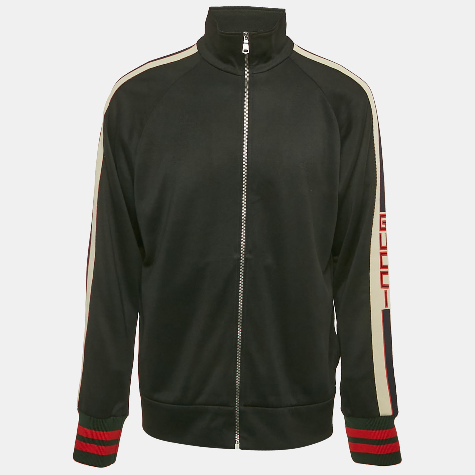 

Gucci Black Web Accent Technical Jersey Track Jacket L