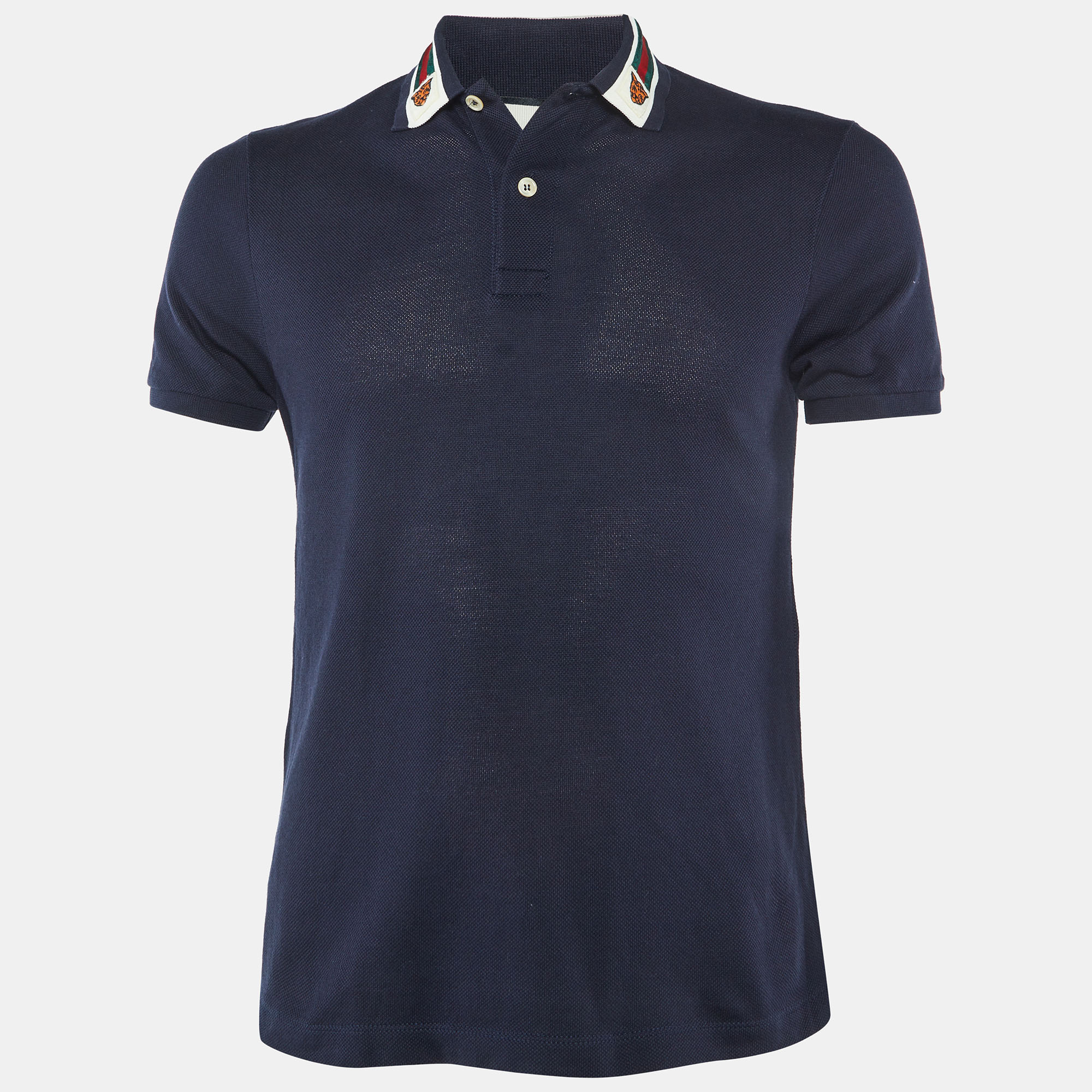 Pre-owned Gucci Navy Blue Cotton Pique Polo T-shirt Xs