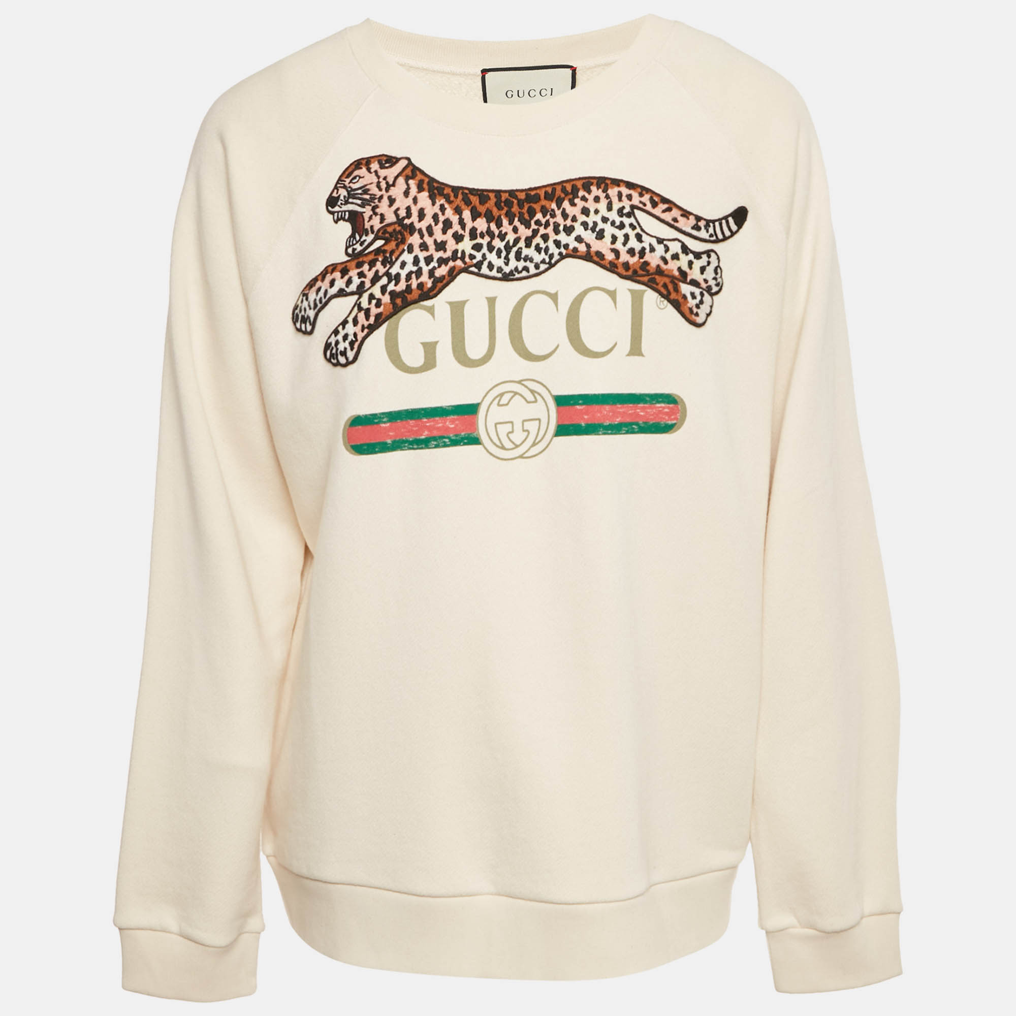 

Gucci Cream Leopard Applique Cotton Knit Sweatshirt XL
