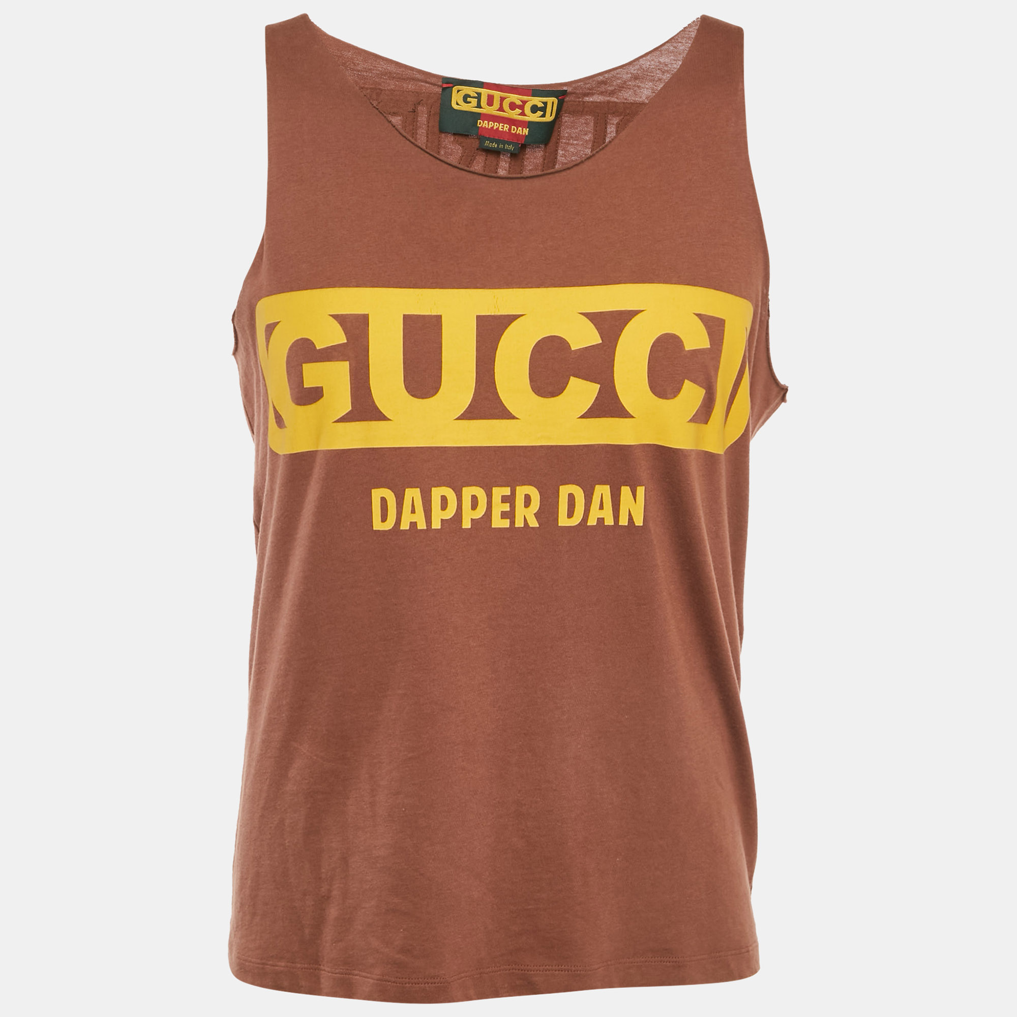 Gucci x Dapper Dan Brown Embellished Jersey Sleeveless T-Shirt XS
