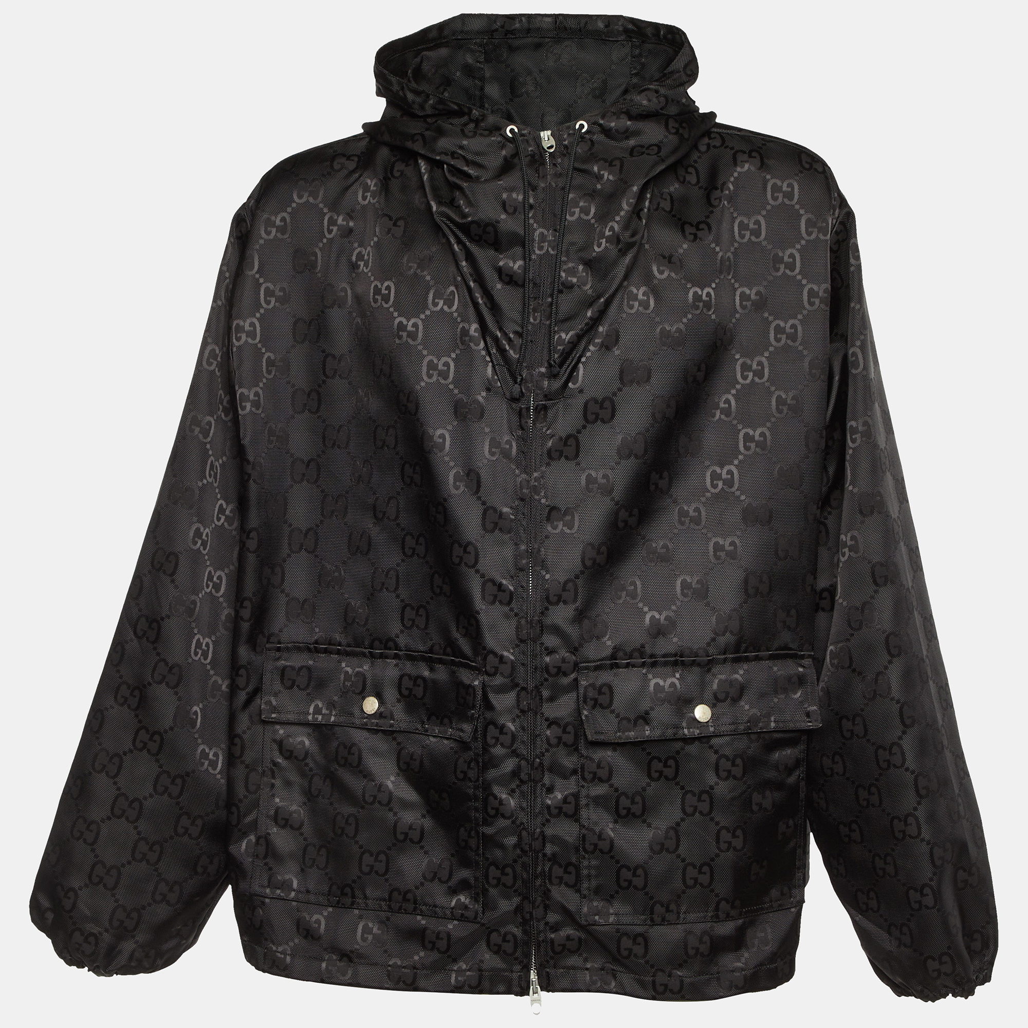

Gucci Black GG Supreme Monogram Nylon Jacquard Zip-Up Hooded Jacket XXXL