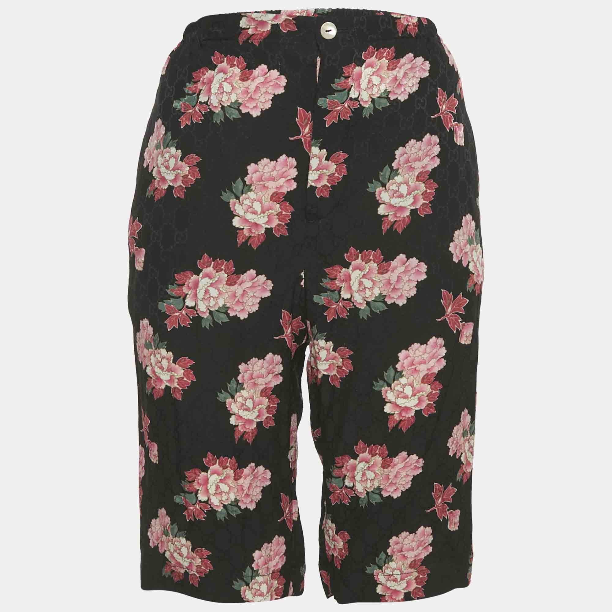 

Gucci Black Floral Print Silk Shorts M