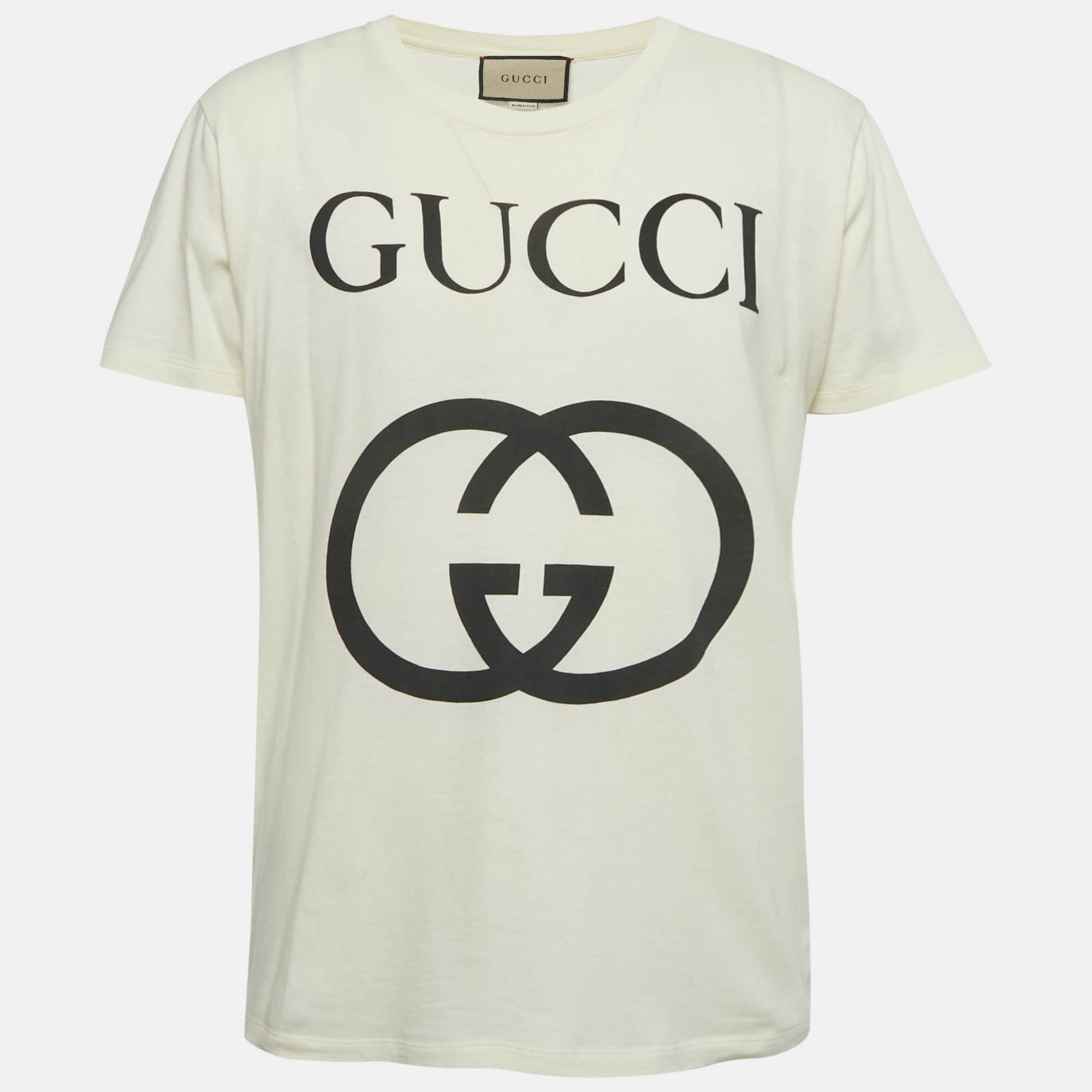 

Gucci Cream Logo Print Jersey Crewneck T-Shirt M