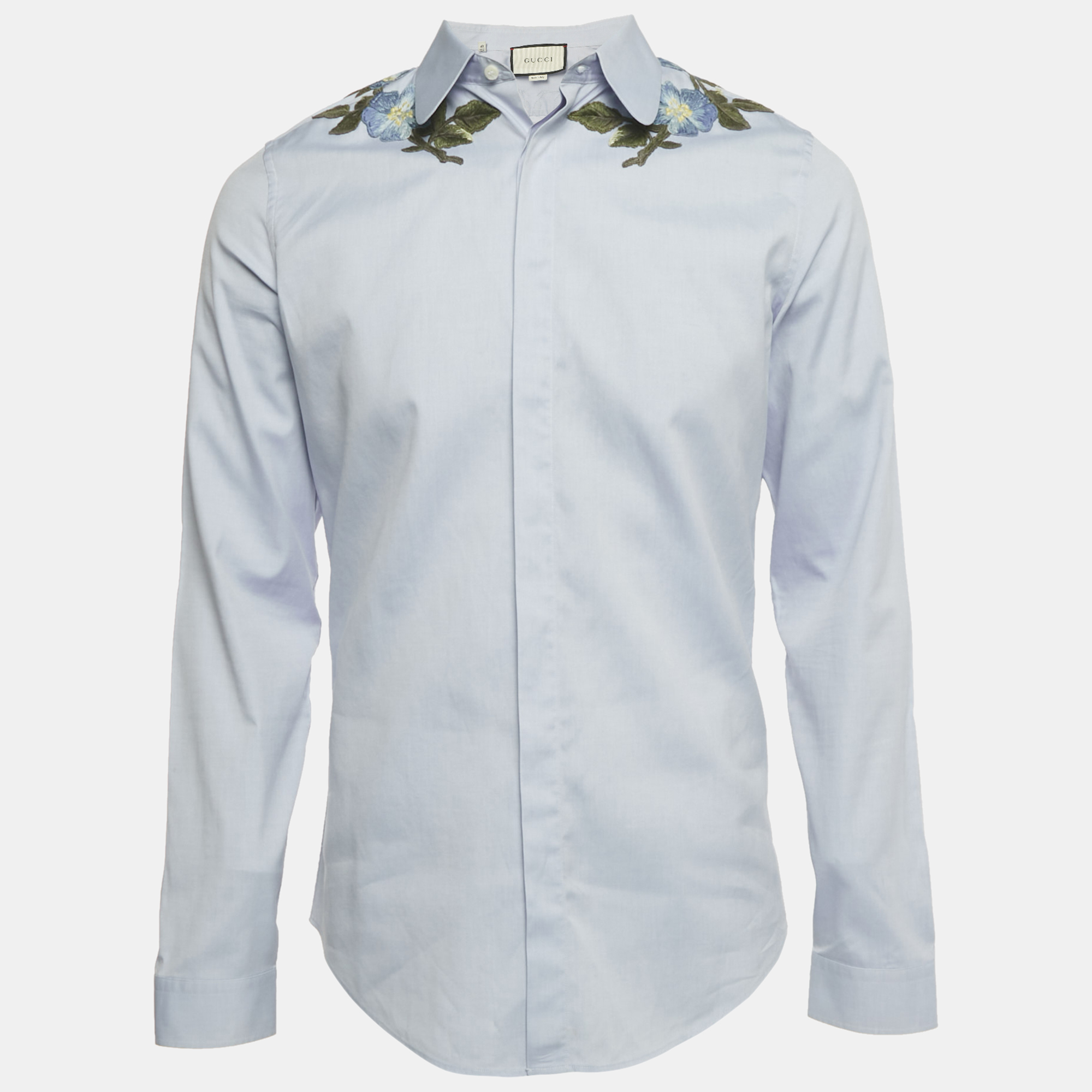 

Gucci Blue Floral Applique Oxford Cotton Shirt M