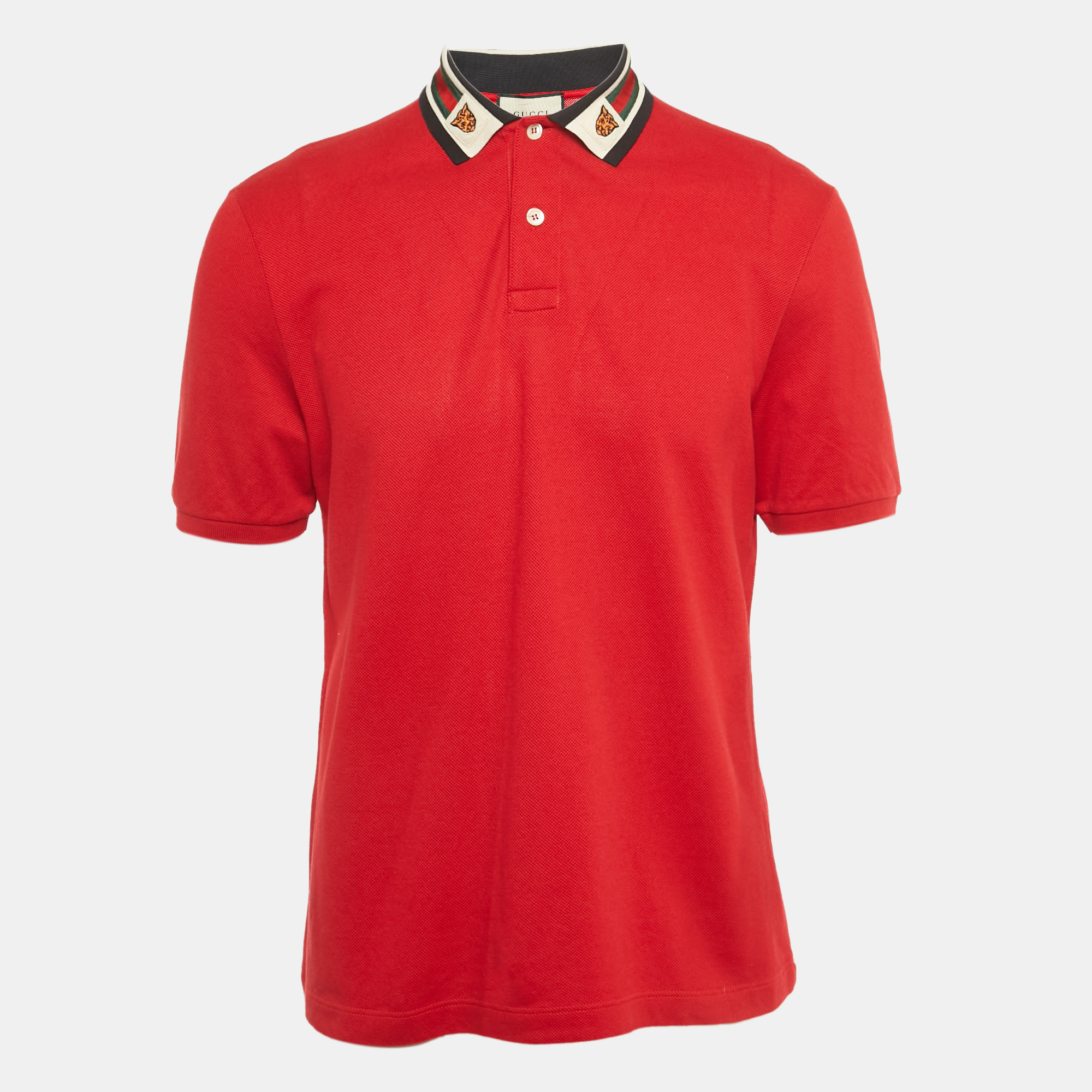 

Gucci Red Pique Web Collar Polo T-Shirt L