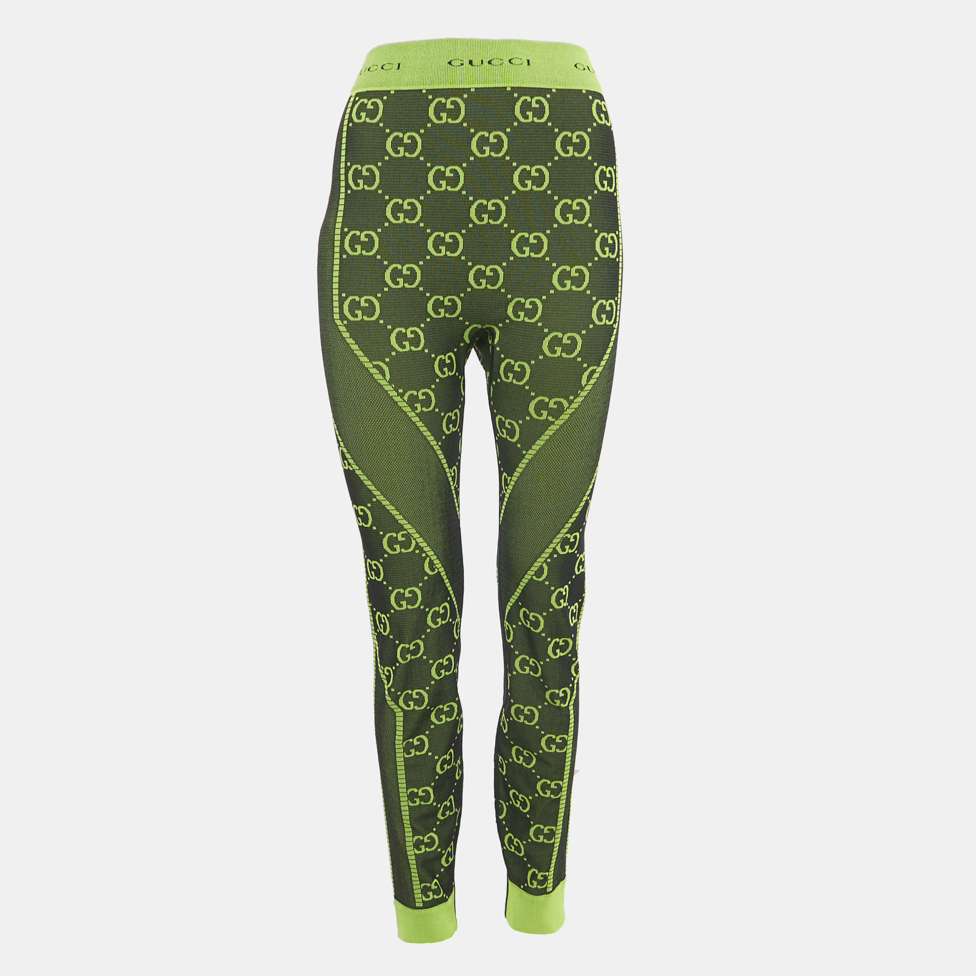 

Gucci Neon Green GG Pattern Jersey Leggings L