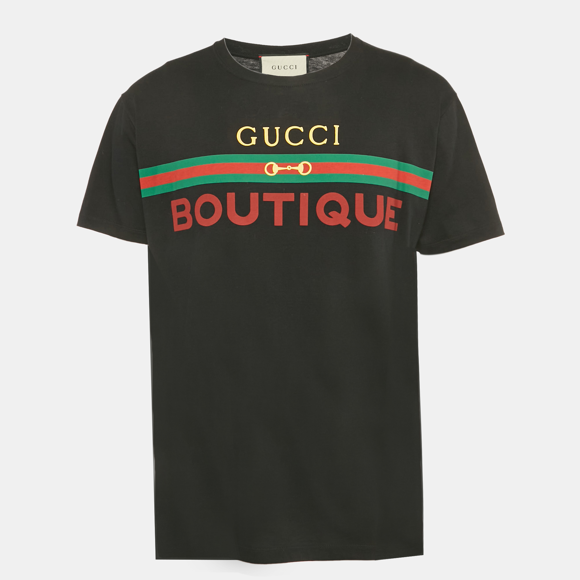 

Gucci Black Logo Print Cotton Crew Neck T-Shirt M