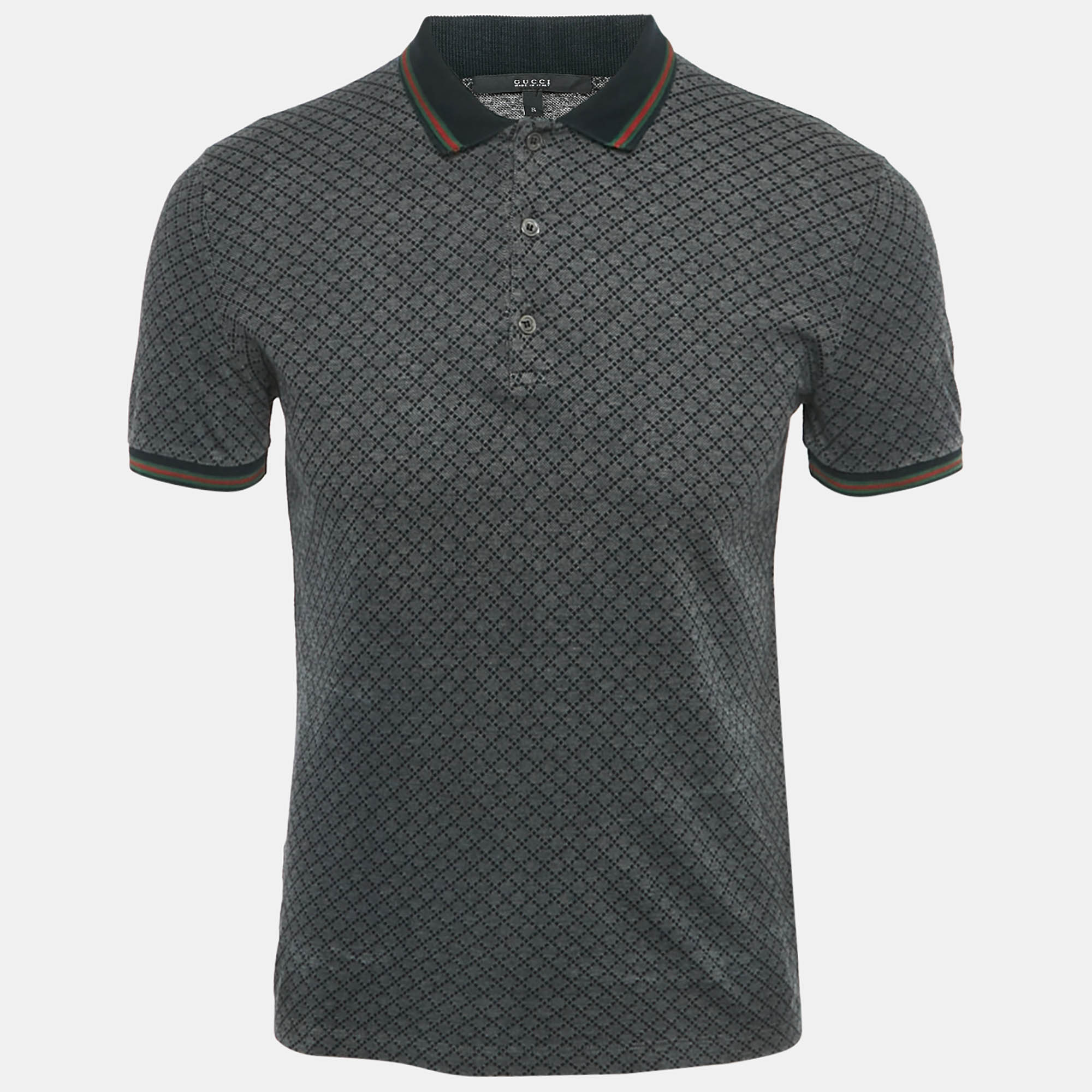 

Gucci Navy Blue Icon Diamante Monogram Cotton Polo T-Shirt S