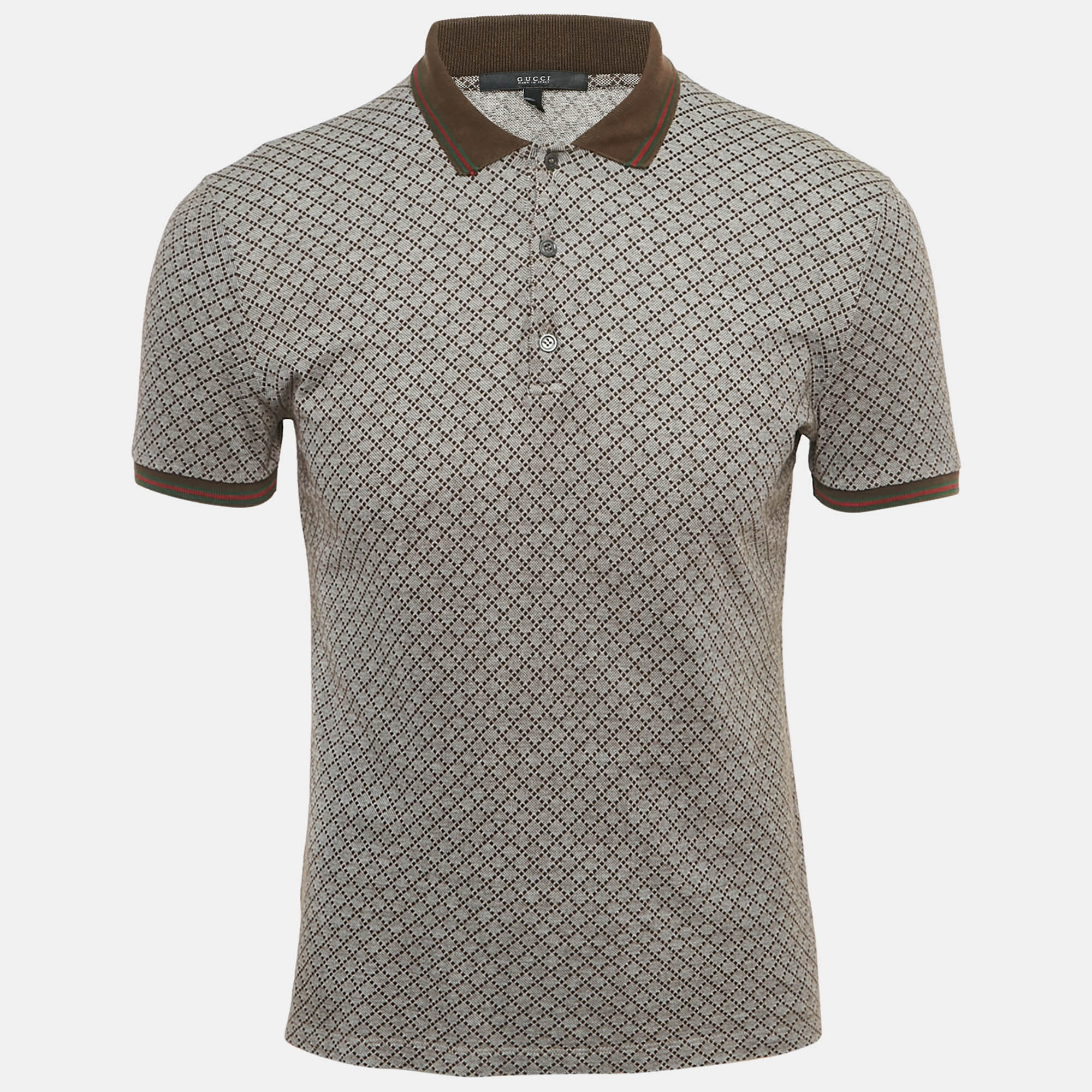 Gucci Brown Jacquard Knit Polo T-Shirt S