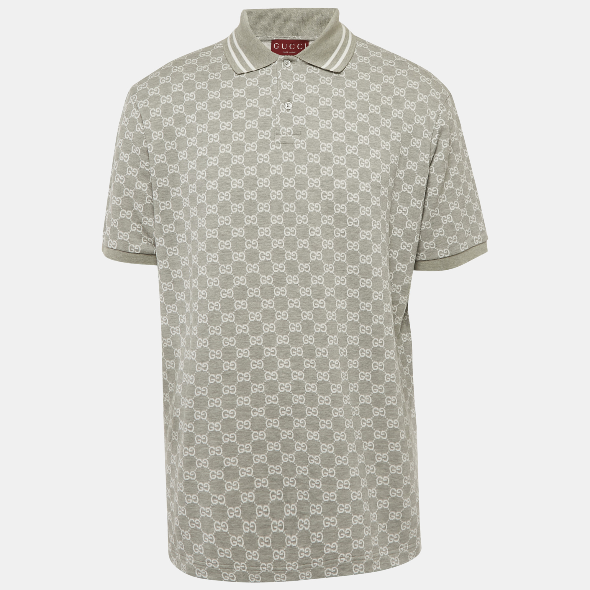 

Gucci Grey /White Logo Pattern Cotton Polo T-Shirt L