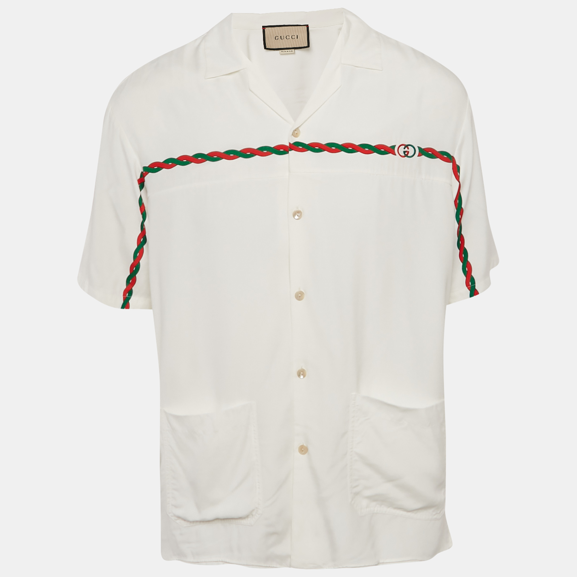 Gucci White Printed Crepe Bowling Shirt L