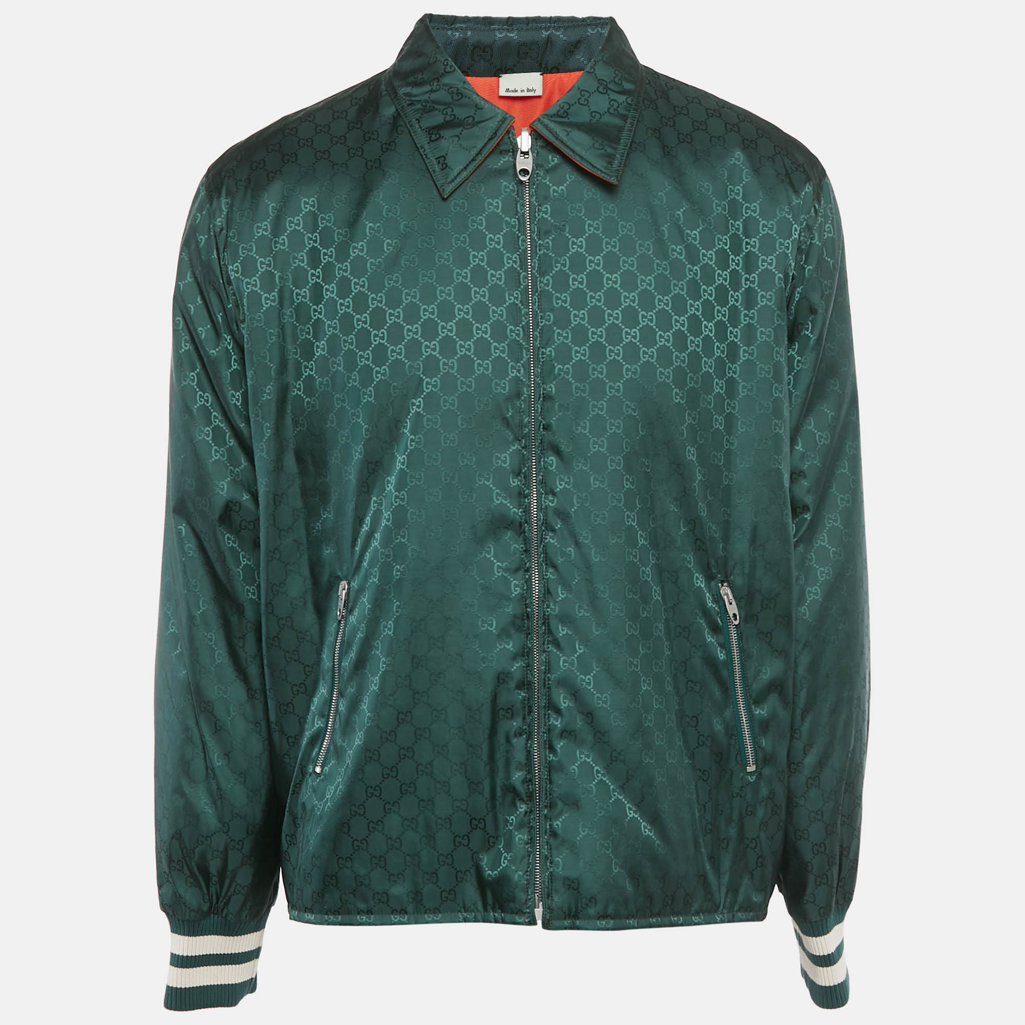 

Gucci Green/Orange GG Jacquard Nylon Blouson Jacket L