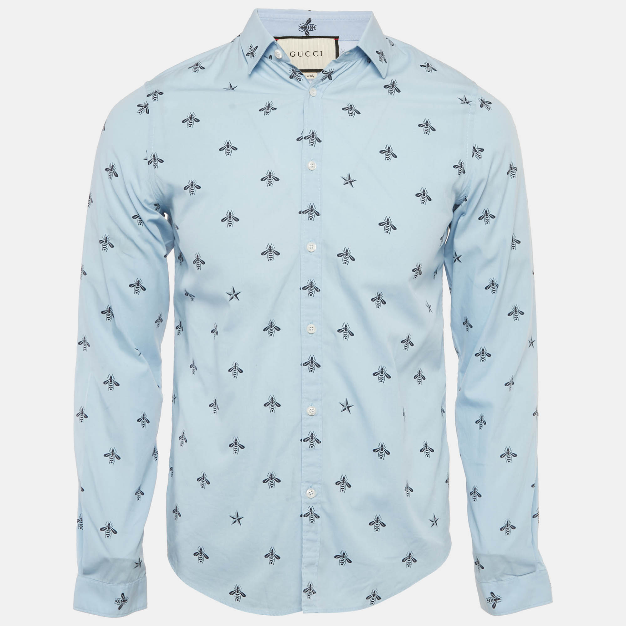 

Gucci Blue Bee Print Cotton Duke Shirt XS