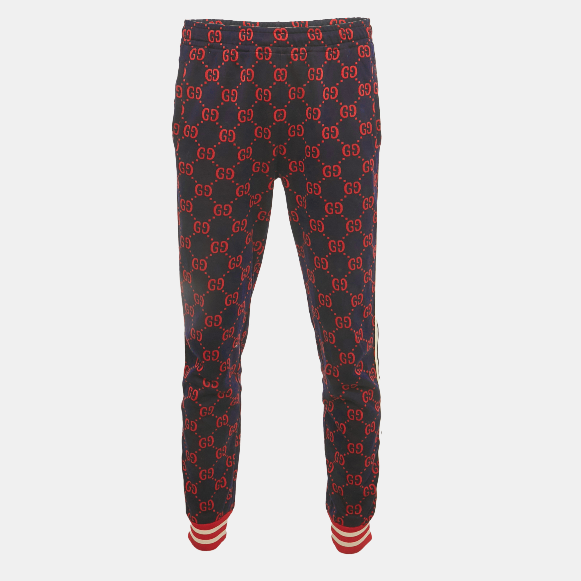 

Gucci Navy Blue/Red GG Jacquard Knit Joggers L