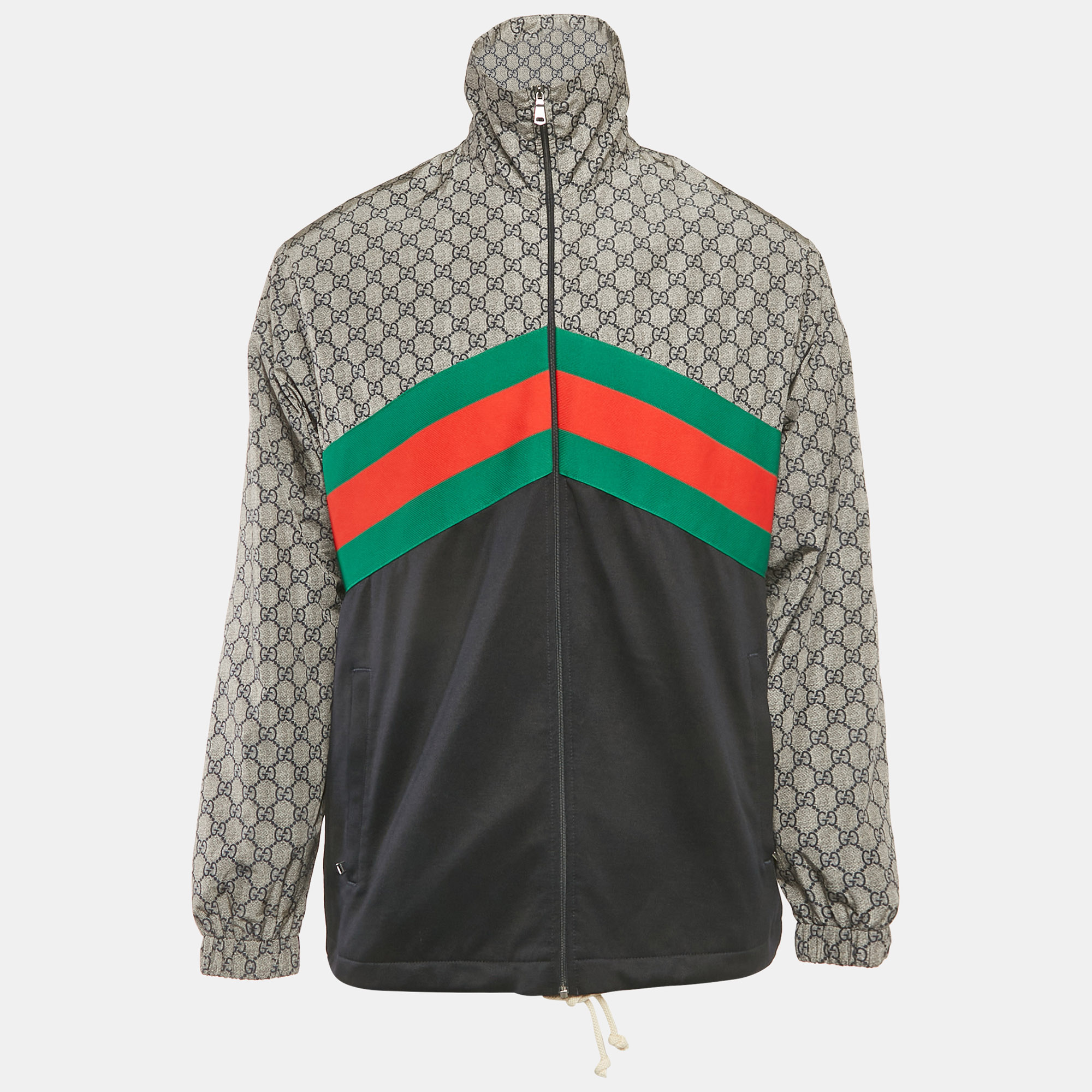 

Gucci Blue GG Print Nylon and Jersey Web Trim Jacket XS