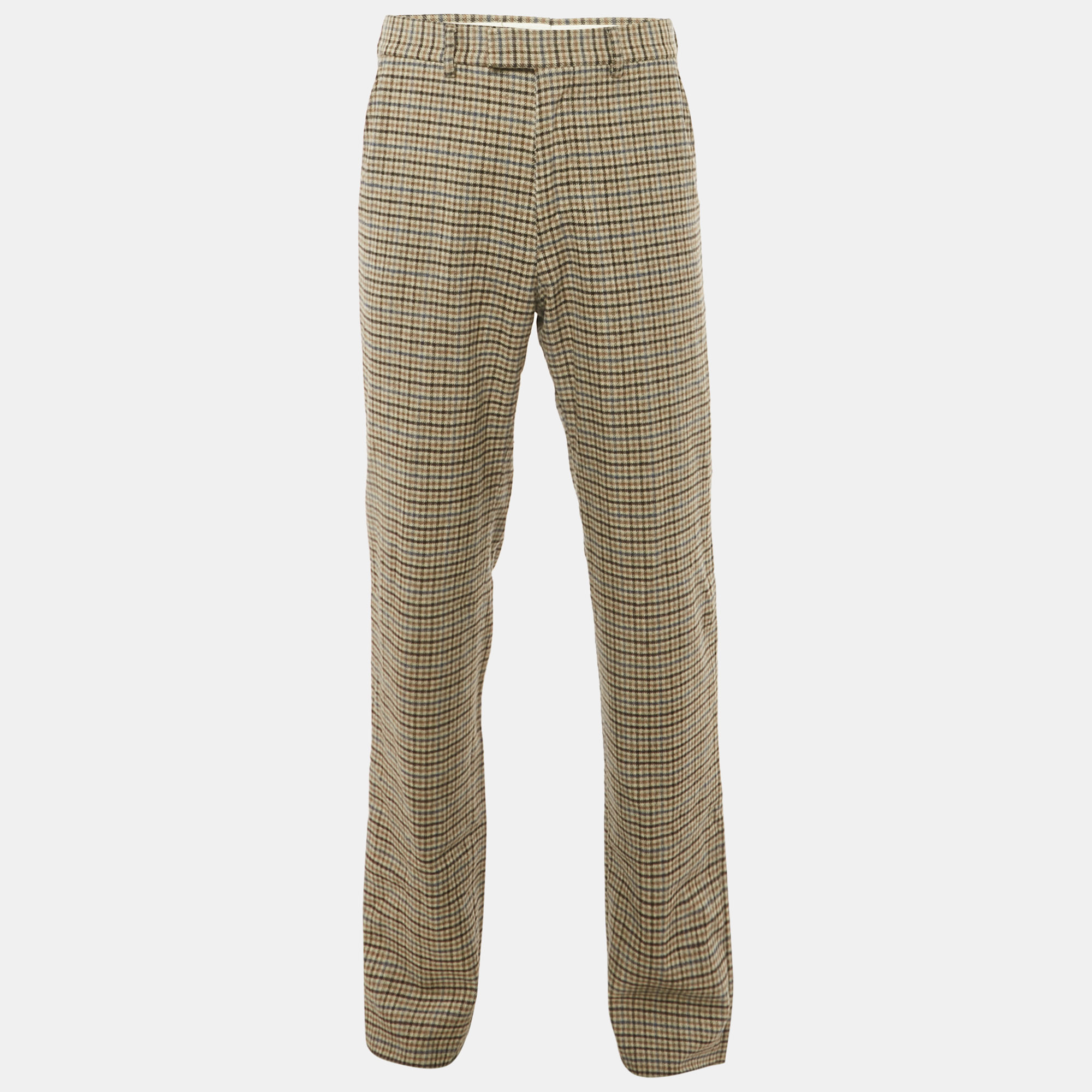 

Gucci Brown Checks Wool Straight Leg Trousers M