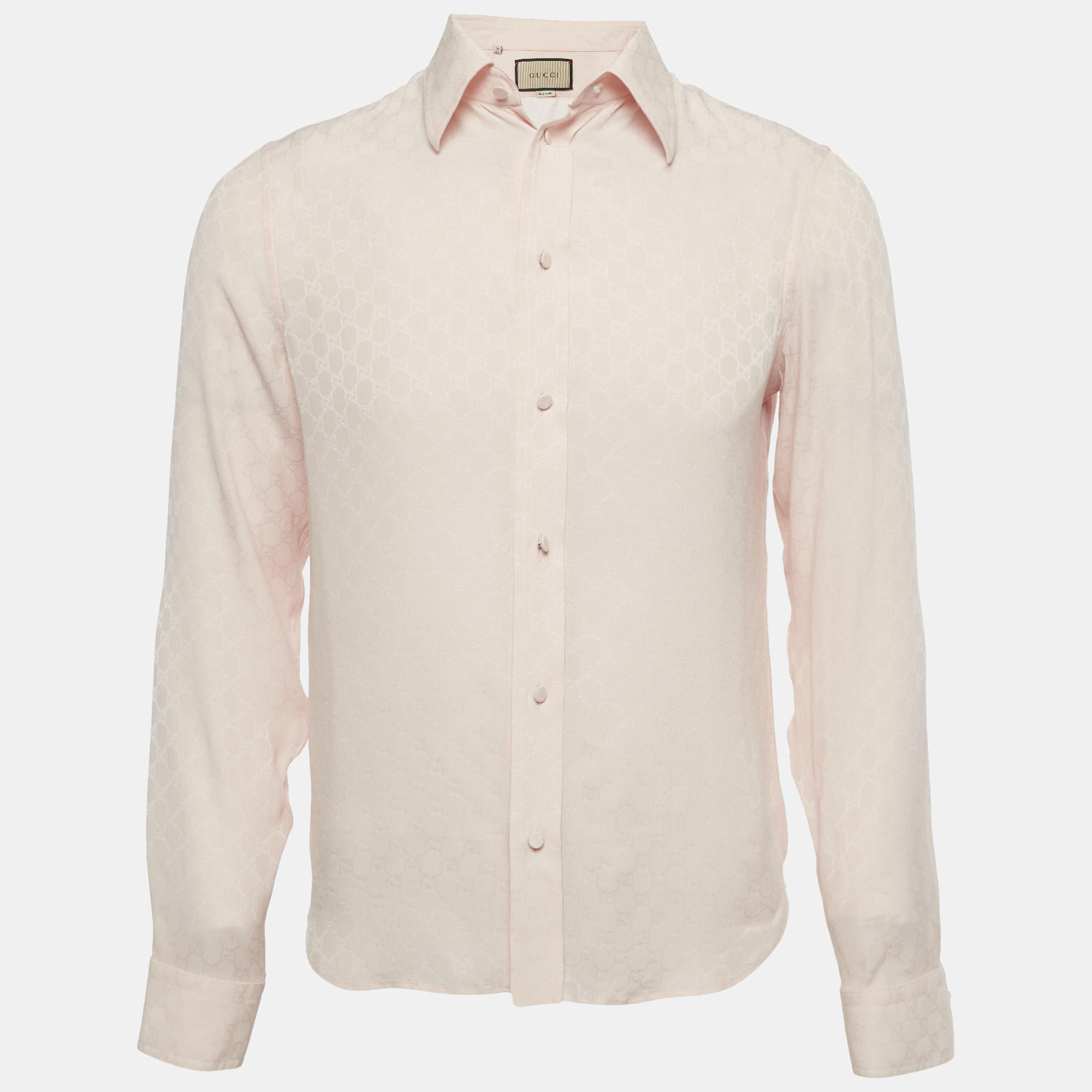 

Gucci Pink GG Jacquard Silk Long Sleeve Shirt M