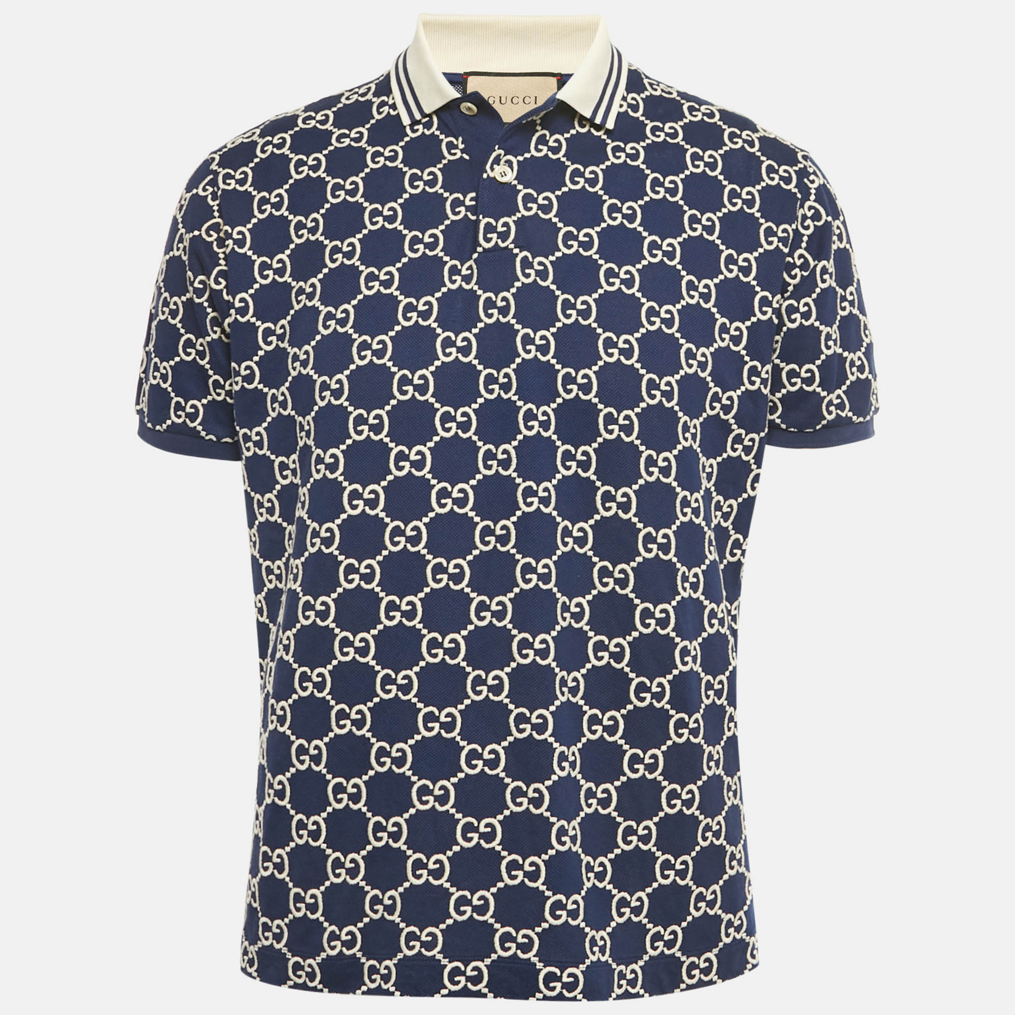 

Gucci Blue GG Embroidered Pique Polo T-Shirt S, Navy blue