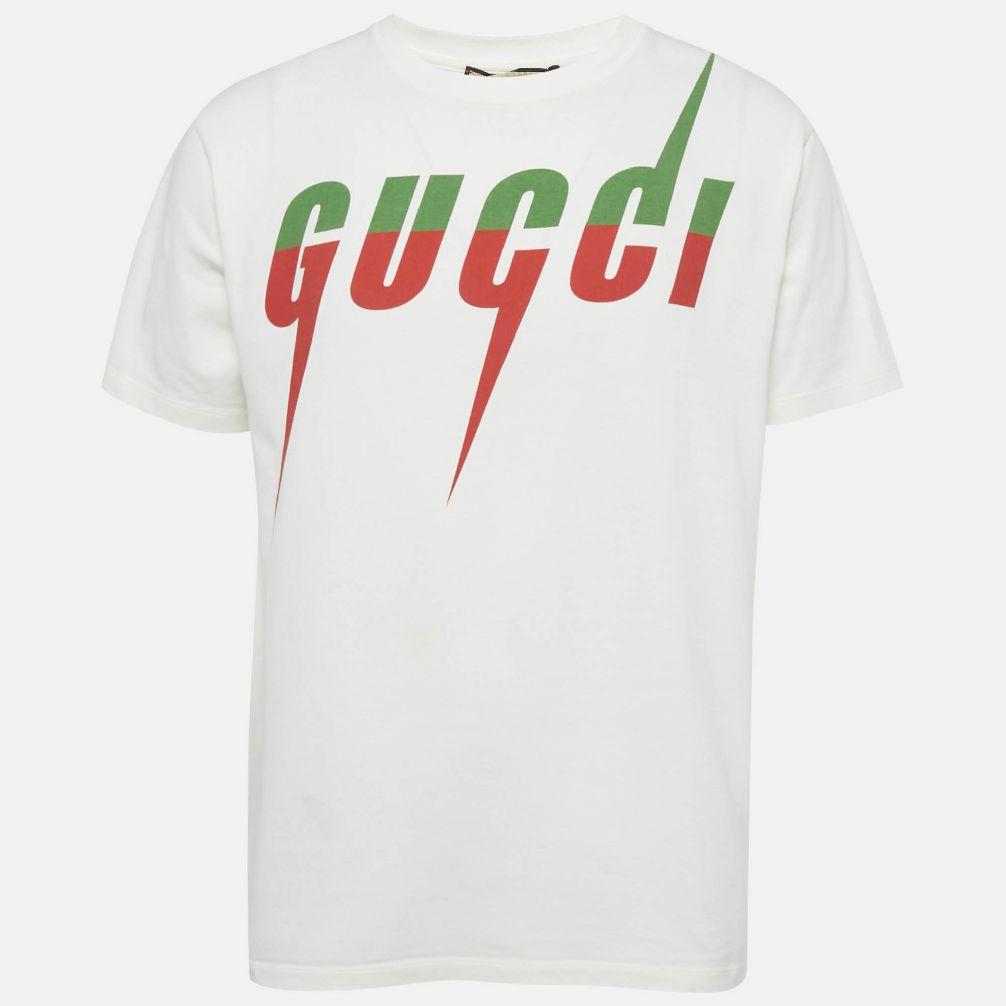 

Gucci White Logo Print Cotton Jersey Crewneck T-Shirt S