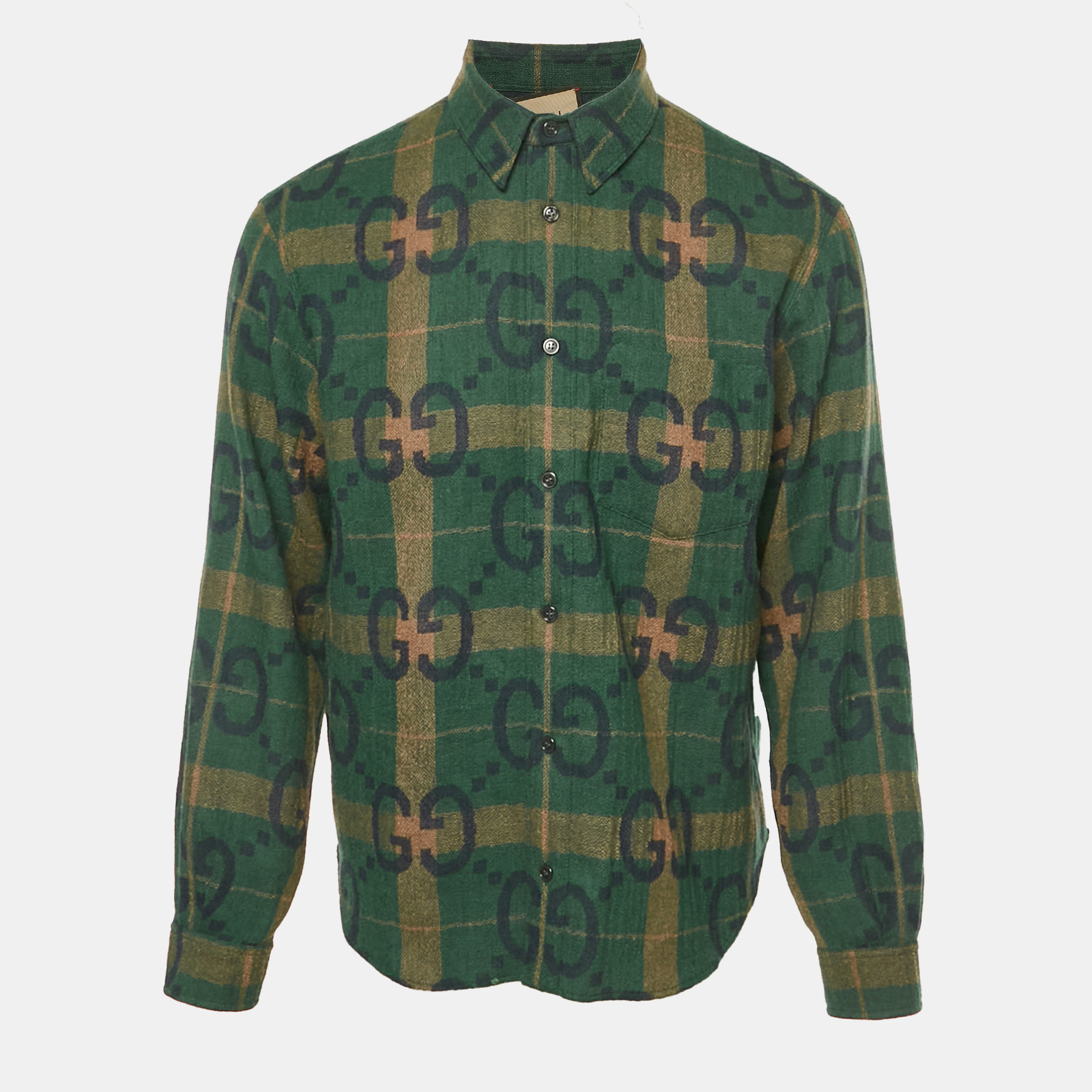 

Gucci Green/Blue Jumbo GG Wool Long Sleeve Shirt S