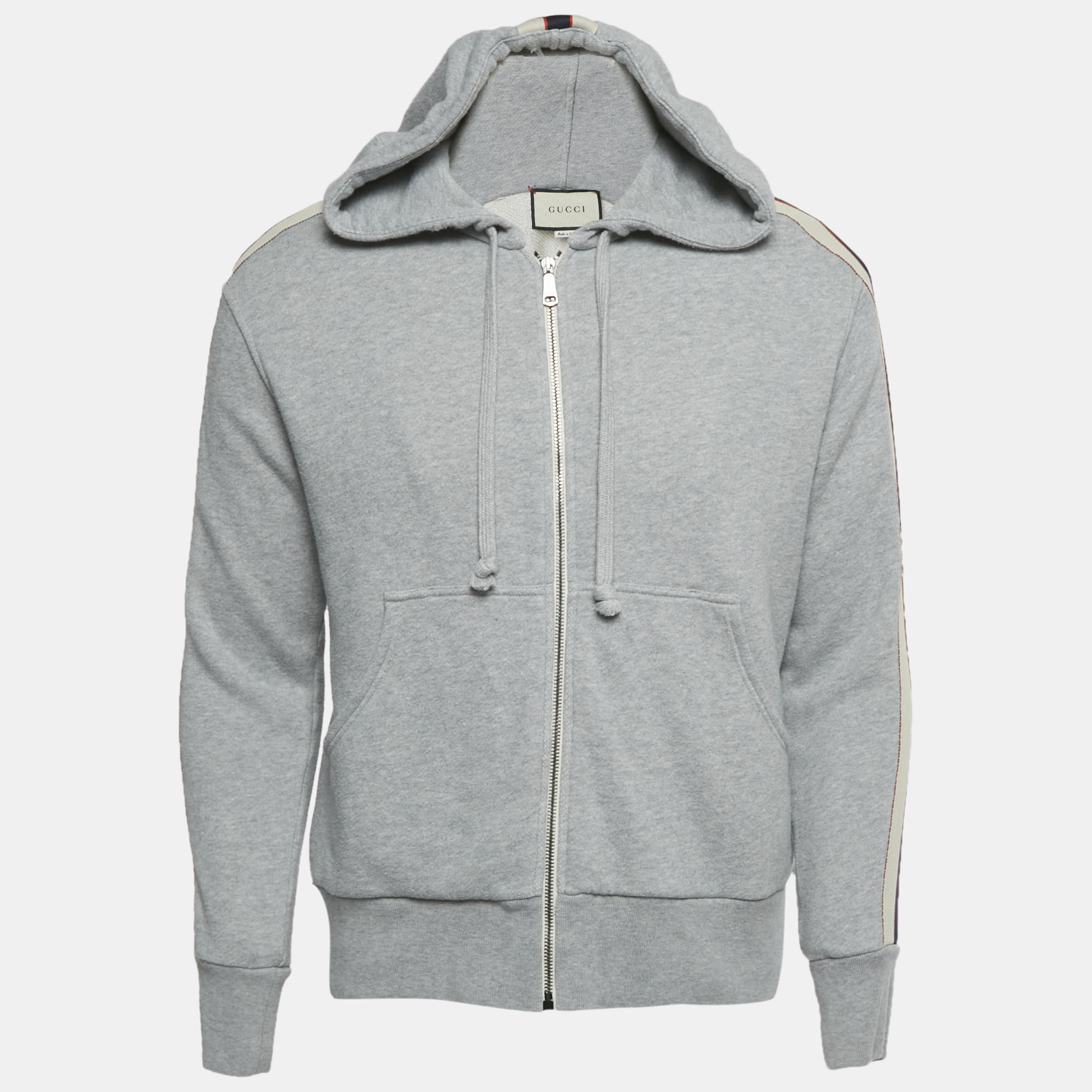 

Gucci Grey Web Trim Cotton Zip-Up Hoodie XS