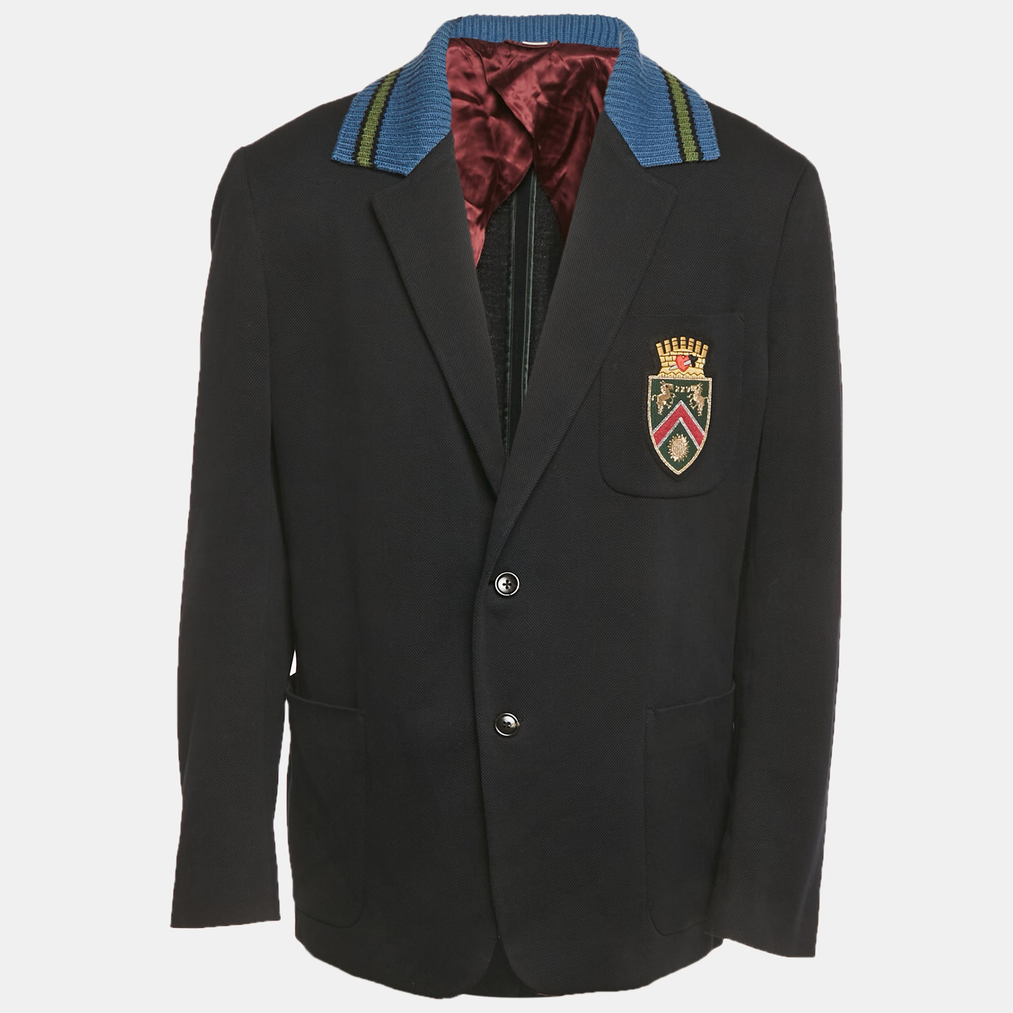

Gucci Blue Rib Collar Cotton Switch Emblem Blazer XXXL, Black