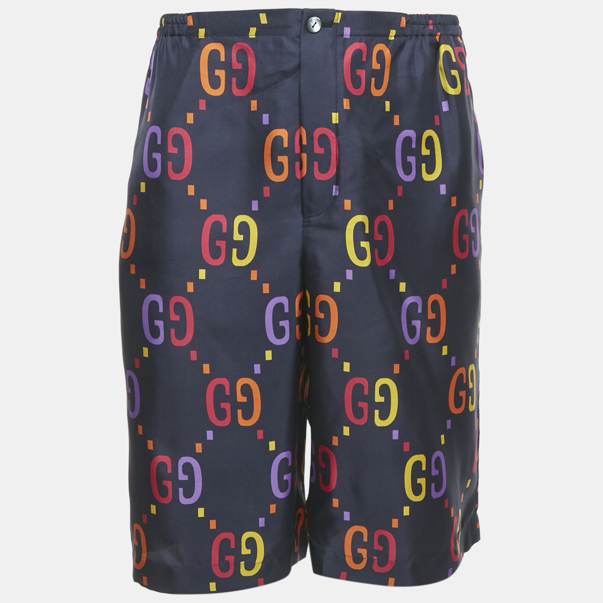Click to view more detailed imagery on our partner's website Pre-owned Gucci Blue Gg Print Silk Shorts Xl