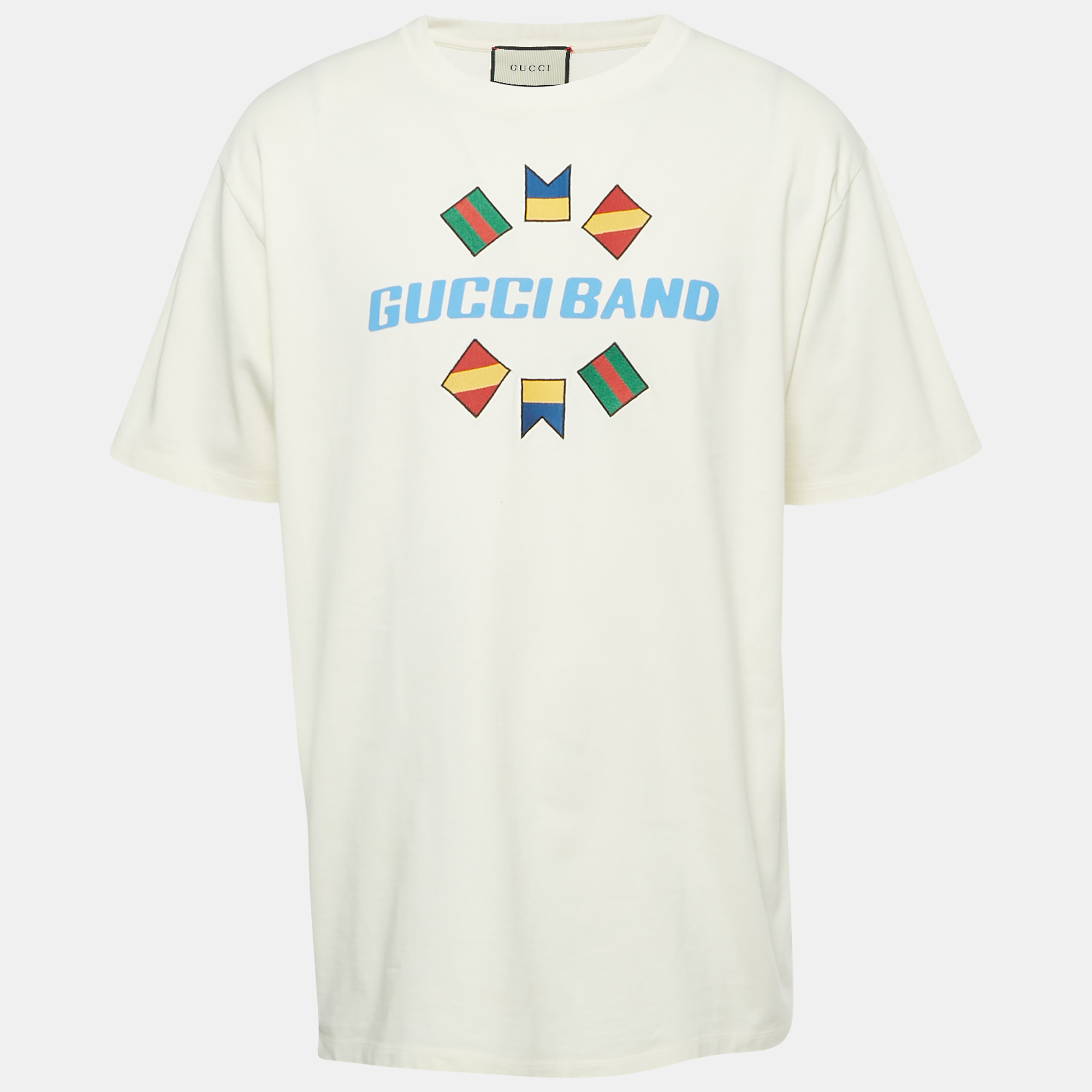 

Gucci Cream Logo Band Print Cotton T-Shirt XL