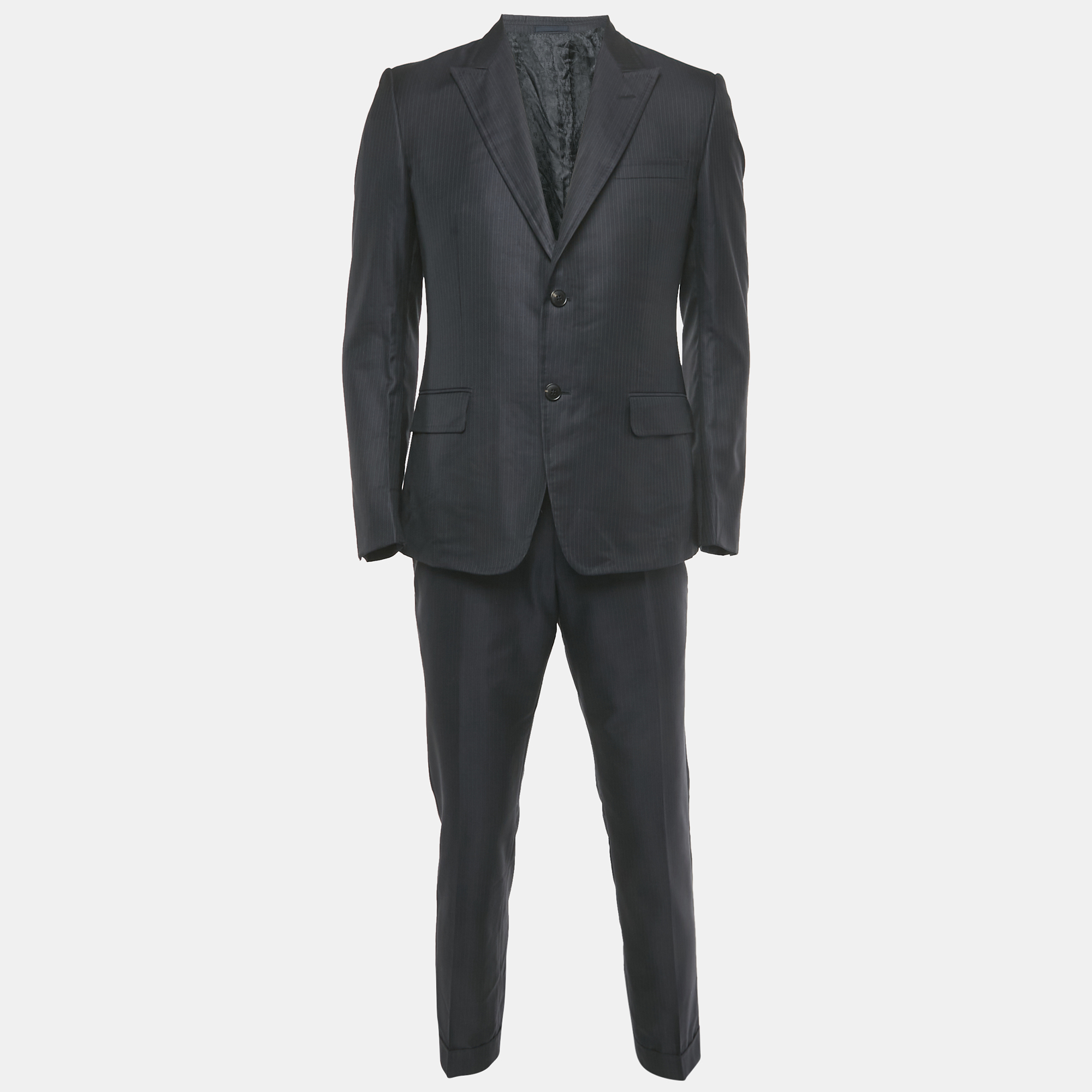 

Gucci Navy Blue Striped Wool Blend Blazer & Pants Set L