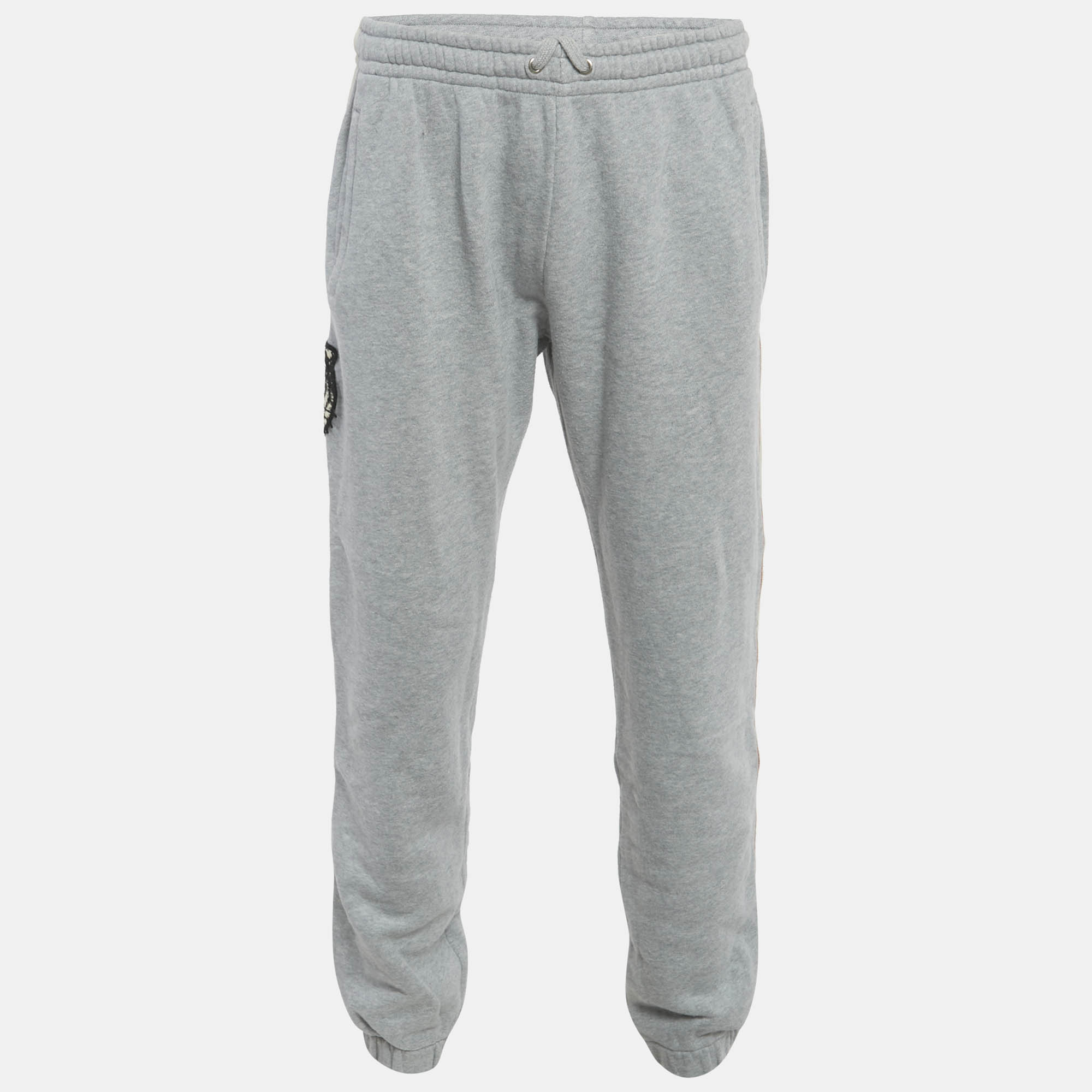 

Gucci Grey Side Stripe Cotton Tiger Applique Joggers L