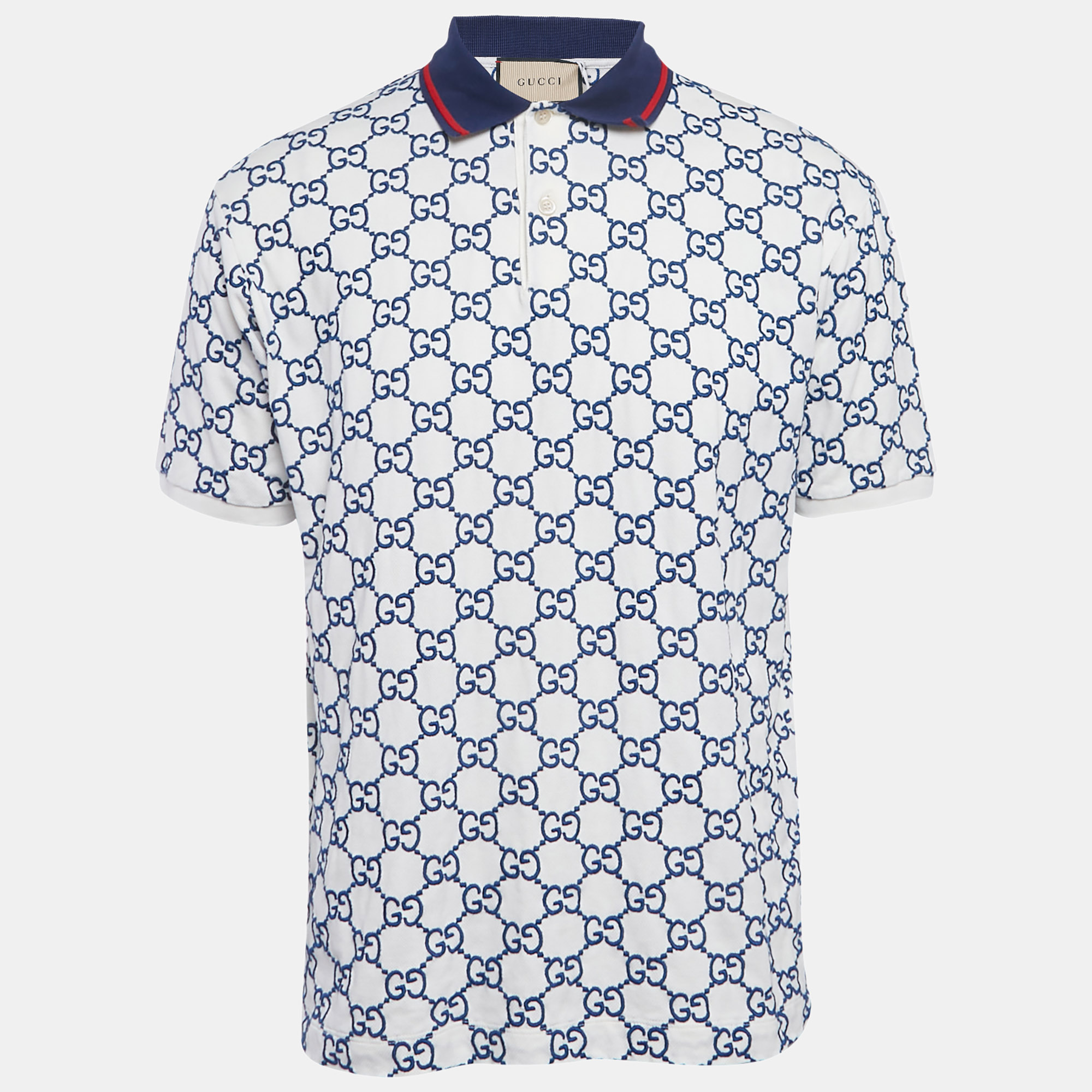 

Gucci White GG Embroidered Cotton Pique Polo T-Shirt XXL