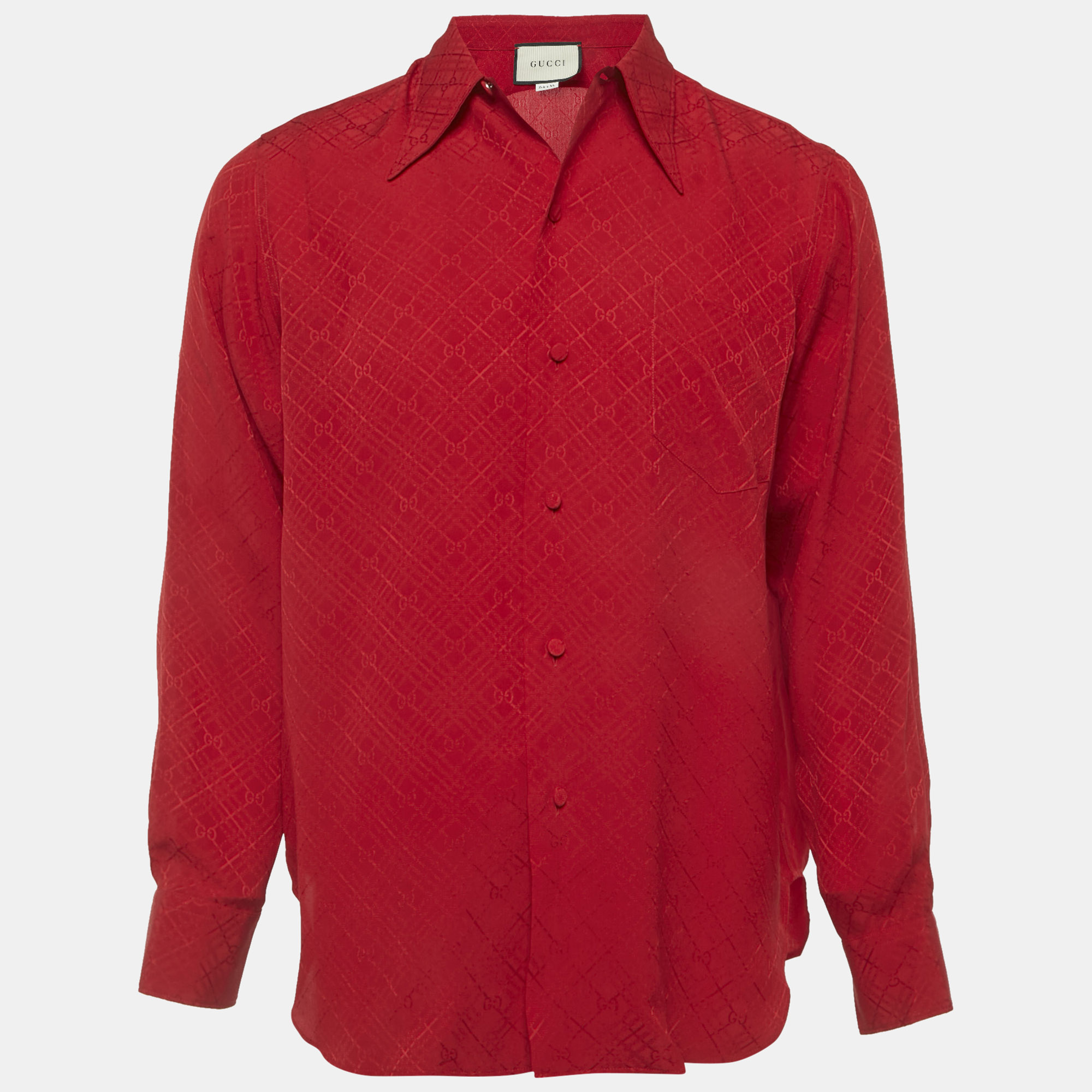 

Gucci Red GG Jacquard Silk Pointed Collar Shirt S