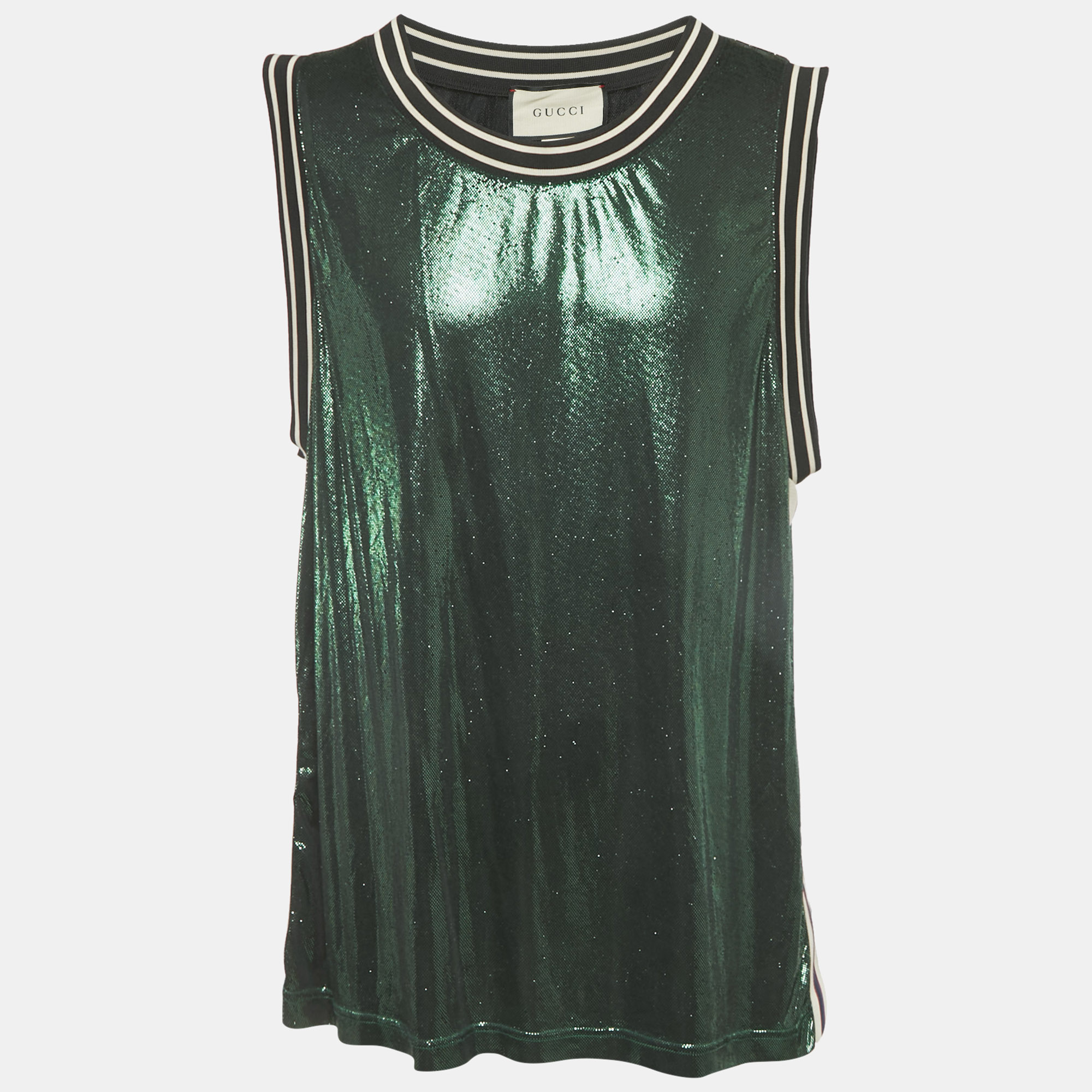 

Gucci Green Metallic Glossy Jersey Sleeveless T-Shirt XXL