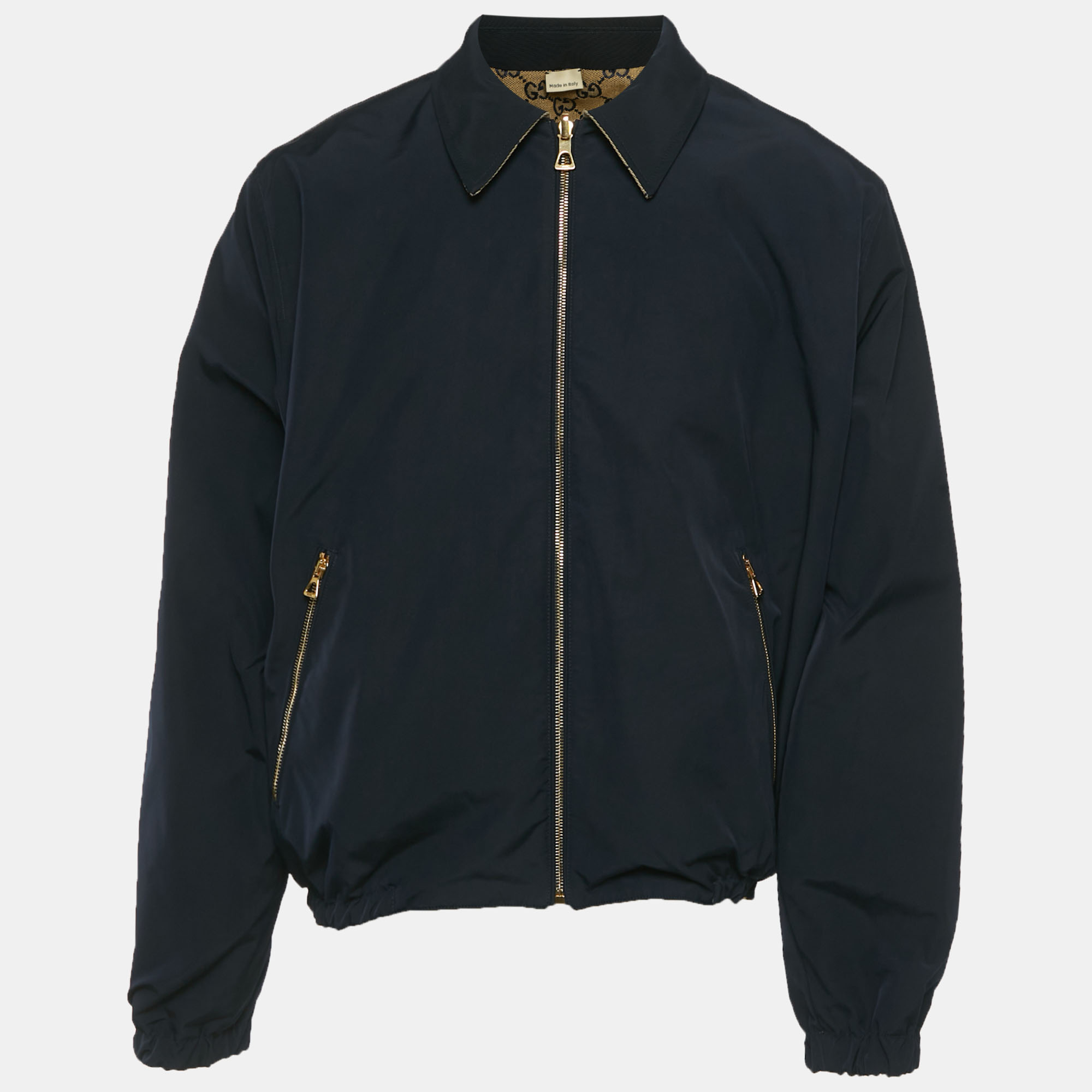 

Gucci Blue/Beige GG Monogram Nylon Reversible Jacket M, Navy blue