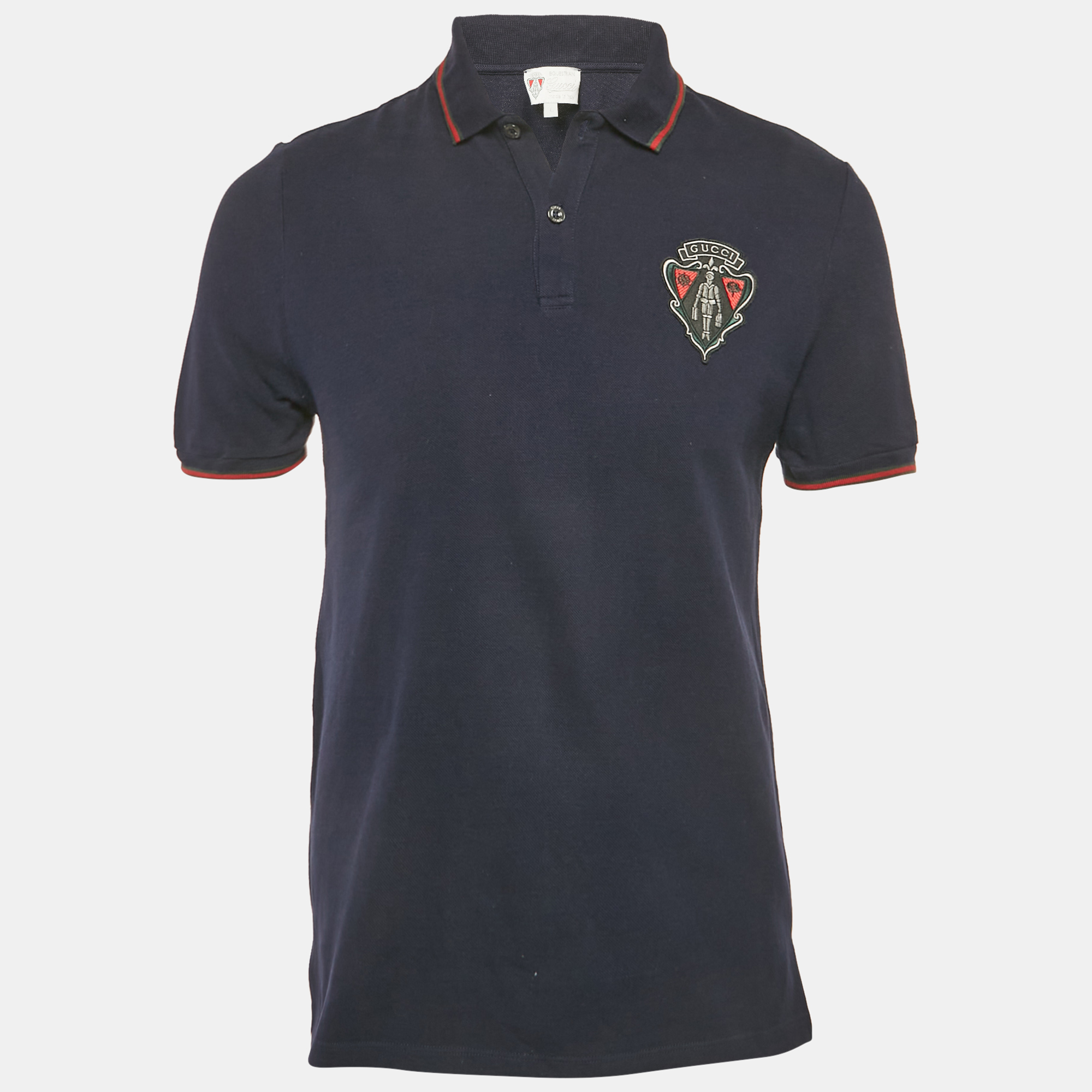 

Gucci Equestrian Blue Cotton Patch Detail Polo T-Shirt L