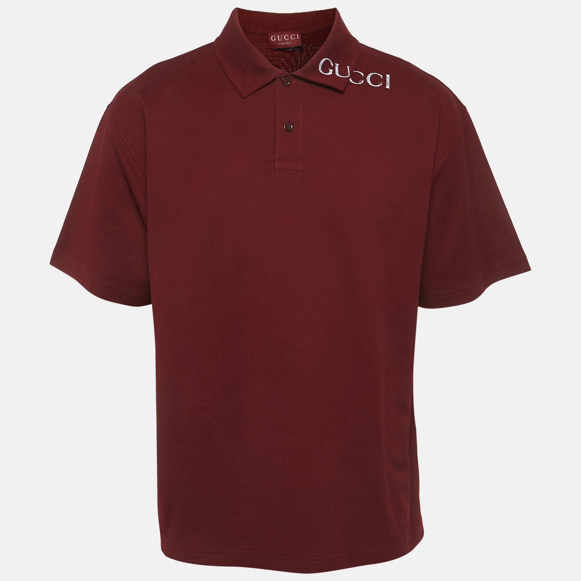 

Gucci Burgundy Logo Print Cotton Knit Polo T-Shirt XXL