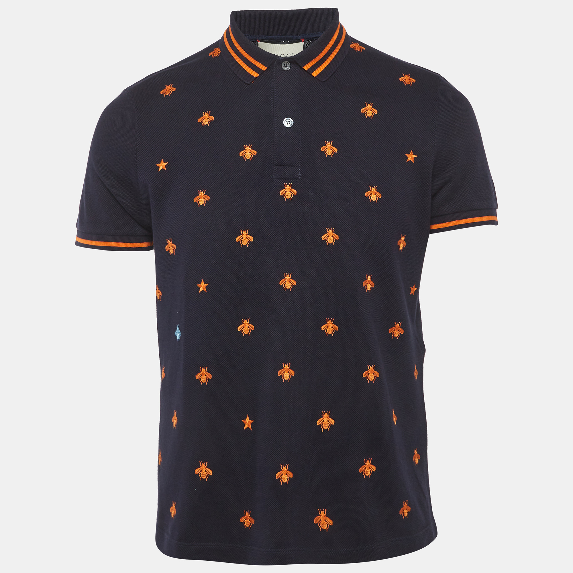 

Gucci Blue Bee Embroidered Pique Polo T-Shirt L