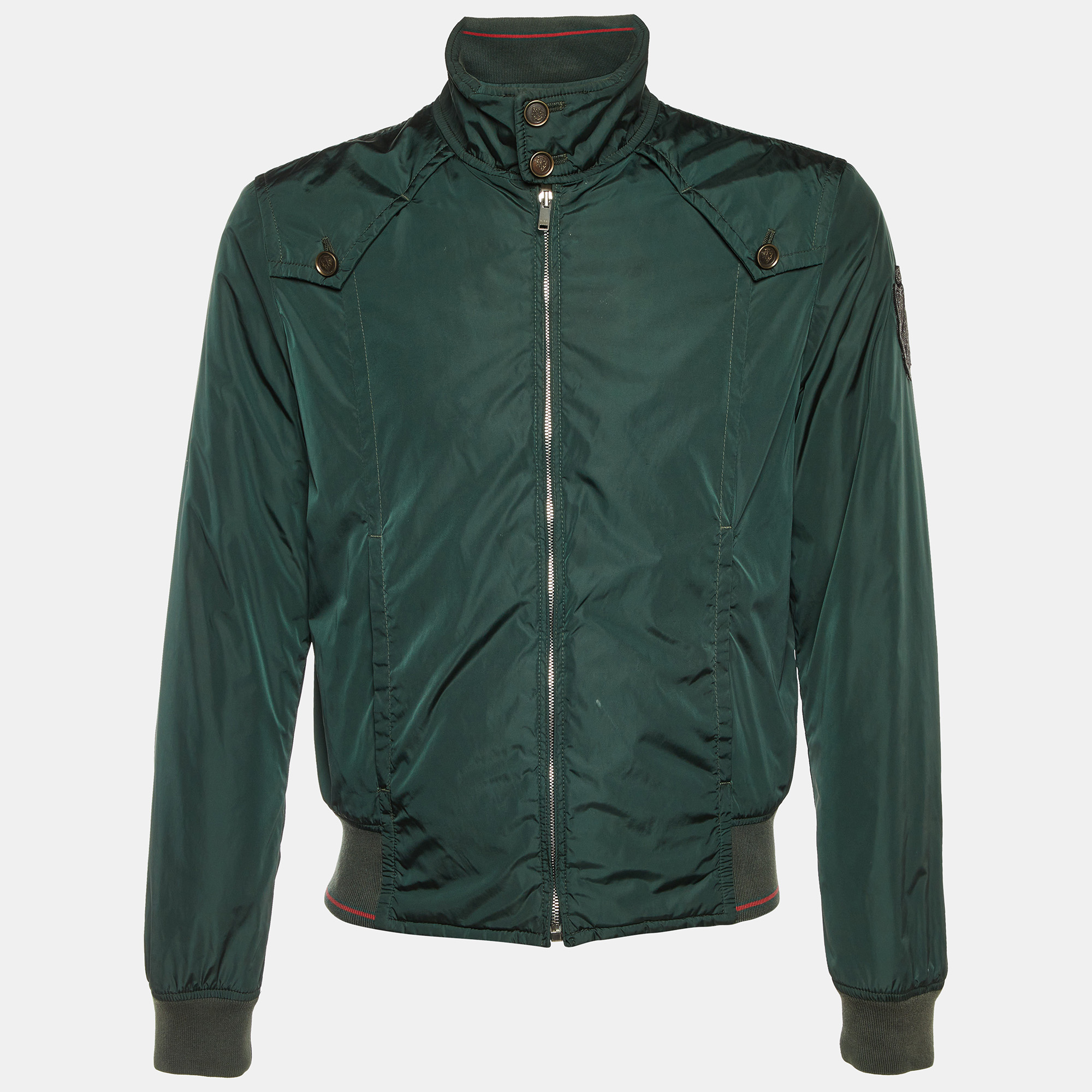 

Gucci Green Nylon Zip Up Bomber Jacket M