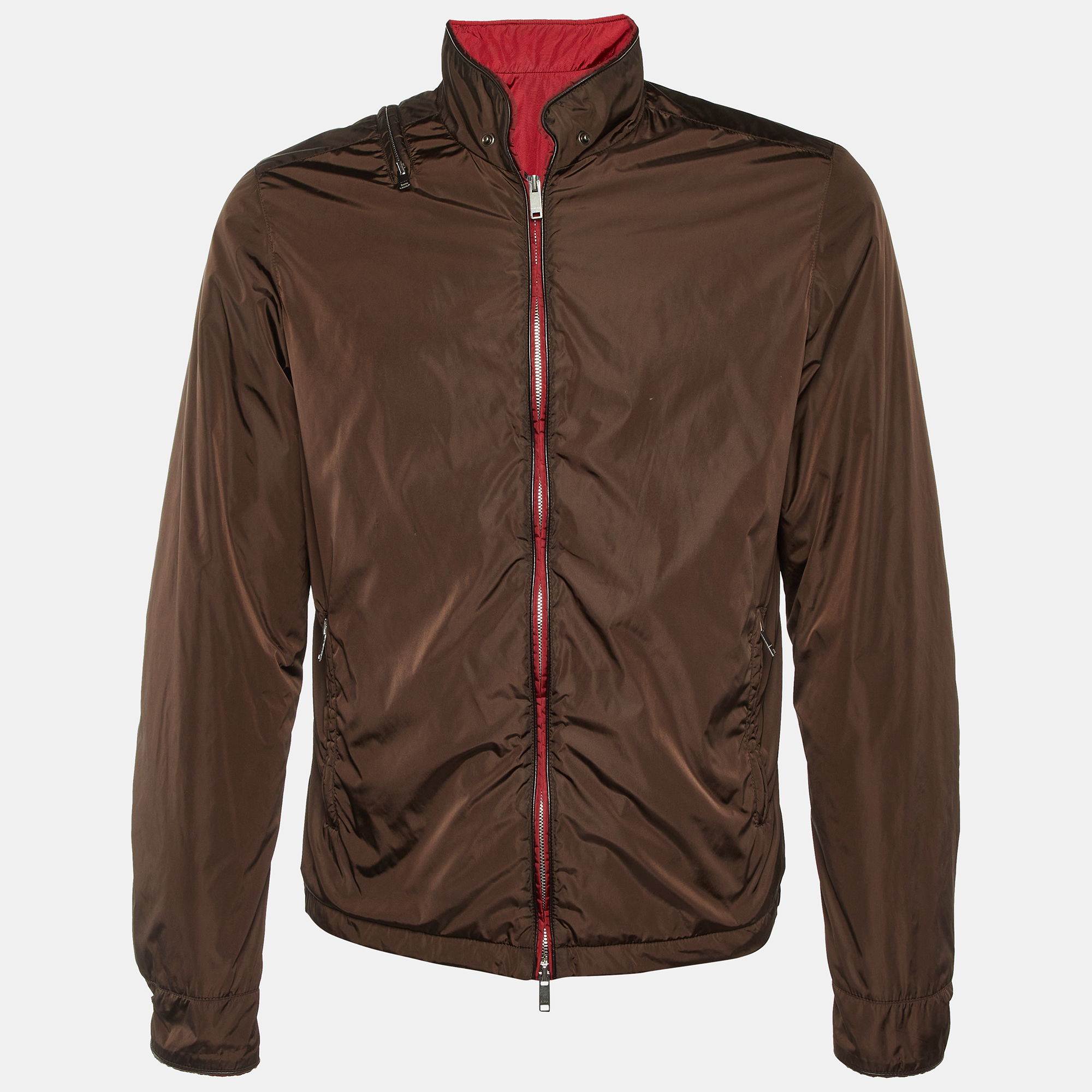 

Gucci Brown Nylon Zip Up Bomber Jacket M