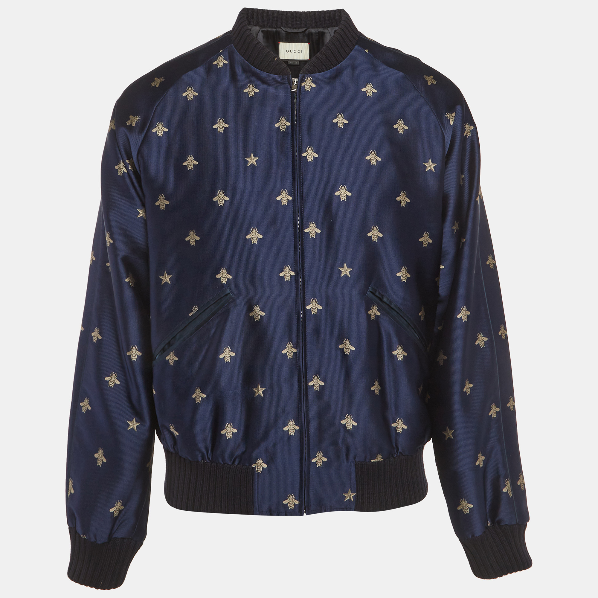 

Gucci Blue Bee Jacquard Zip-Up Jacket L