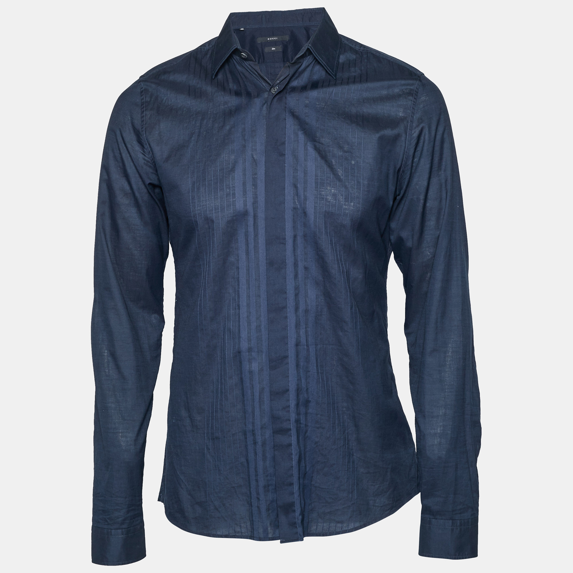 

Gucci Navy Blue Striped Cotton Long Sleeve Shirt M