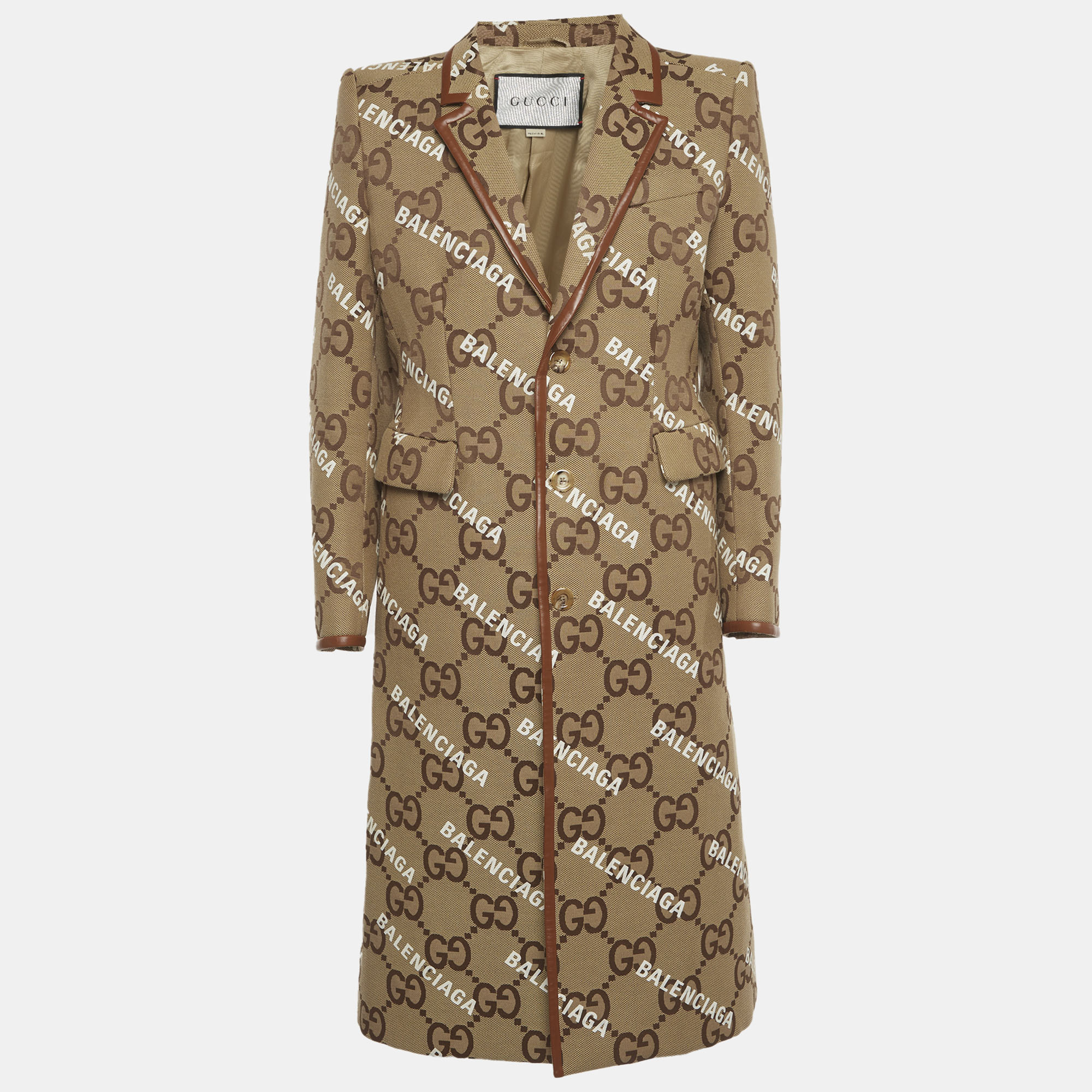 

Gucci x Balenciaga The Hacker Project Brown Logo Canvas Button Front Coat 2XL