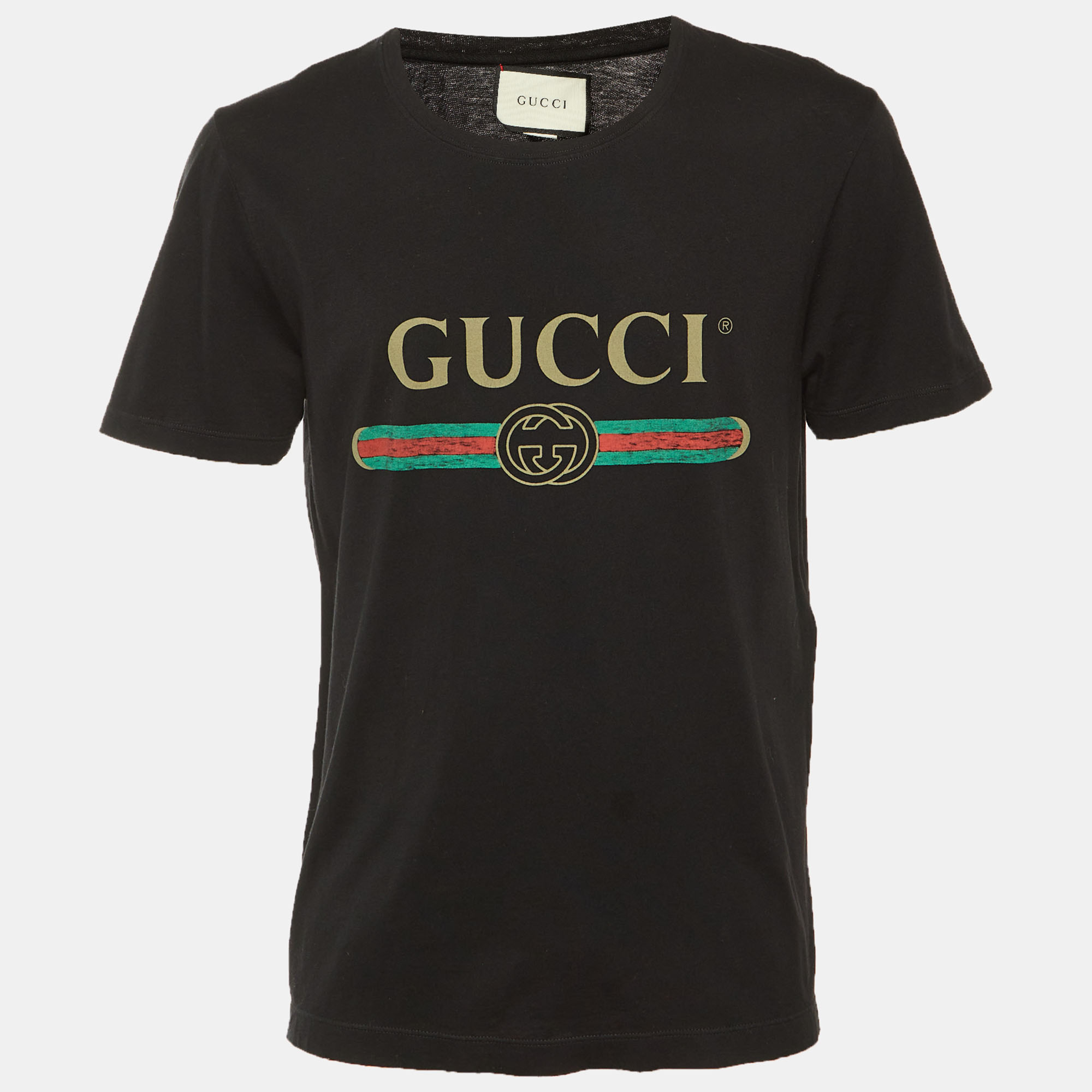 

Gucci Black Logo Printed Cotton Knit T-Shirt M