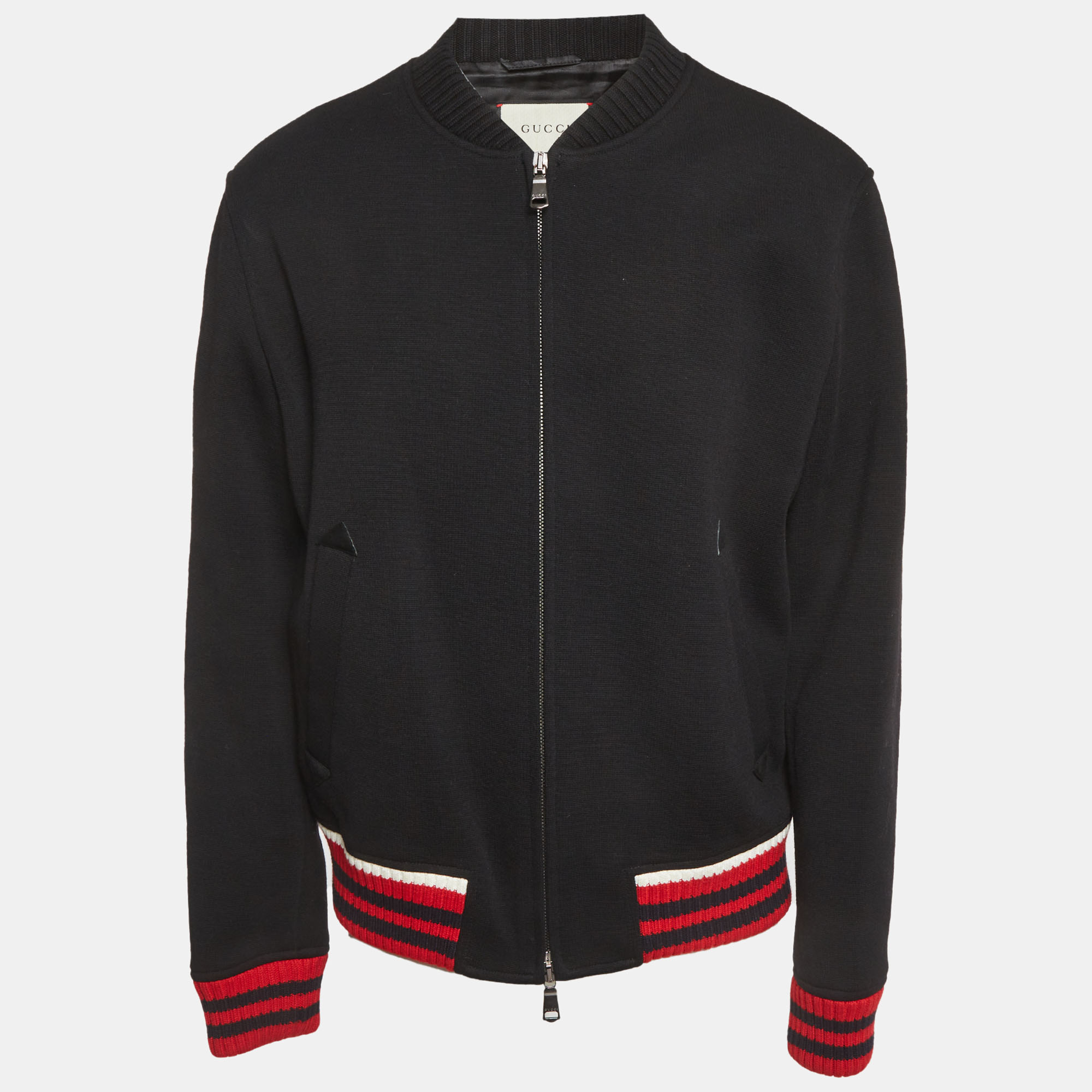 

Gucci Black Rib Trim Wool Zip-Up Jacket XXXL